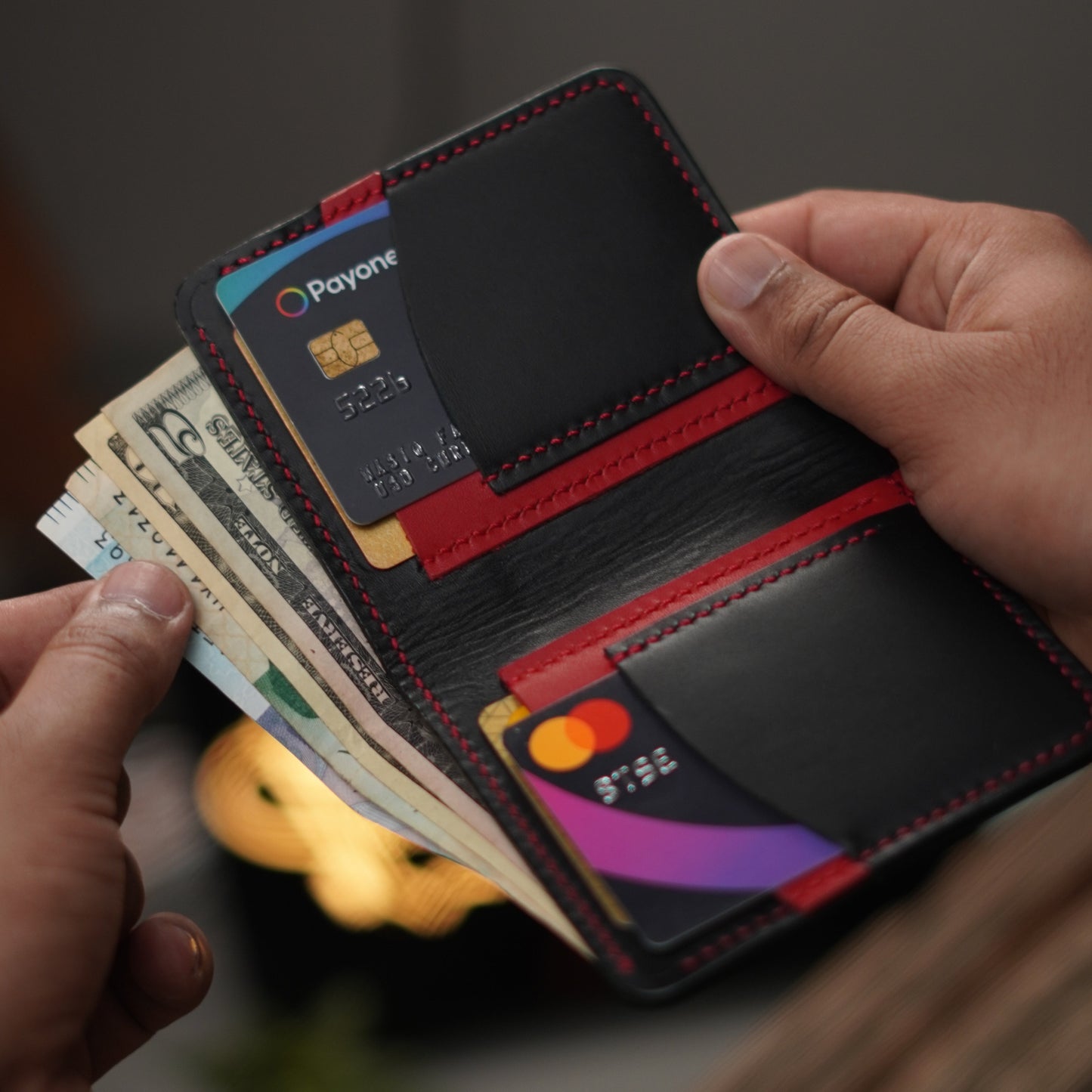 No. 86 vertical bifold wallet Black & Red