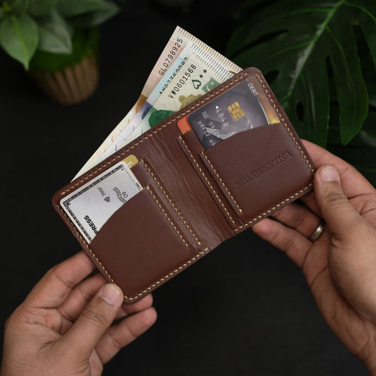 No. 86 vertical bifold wallet brown vegtan leather