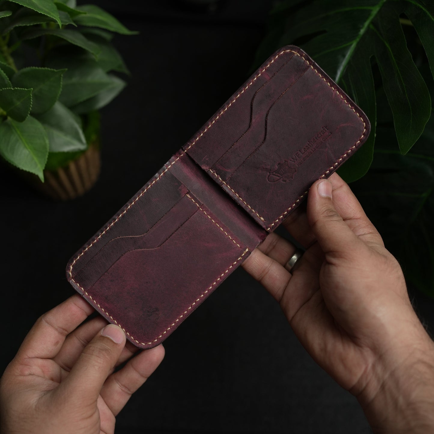 No.55 classic full stitched bifold wallet Bordo color