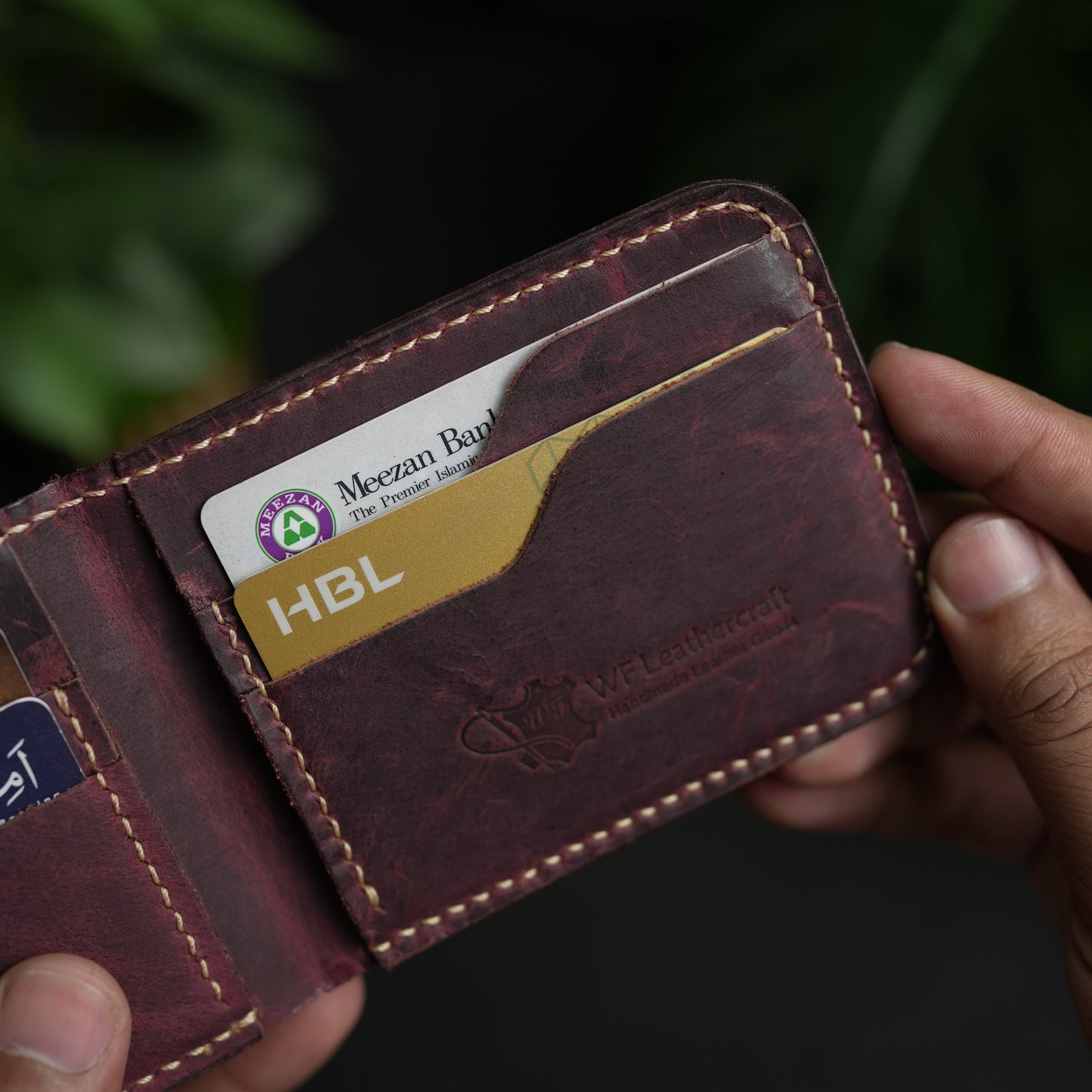 No.55 classic full stitched bifold wallet Bordo color