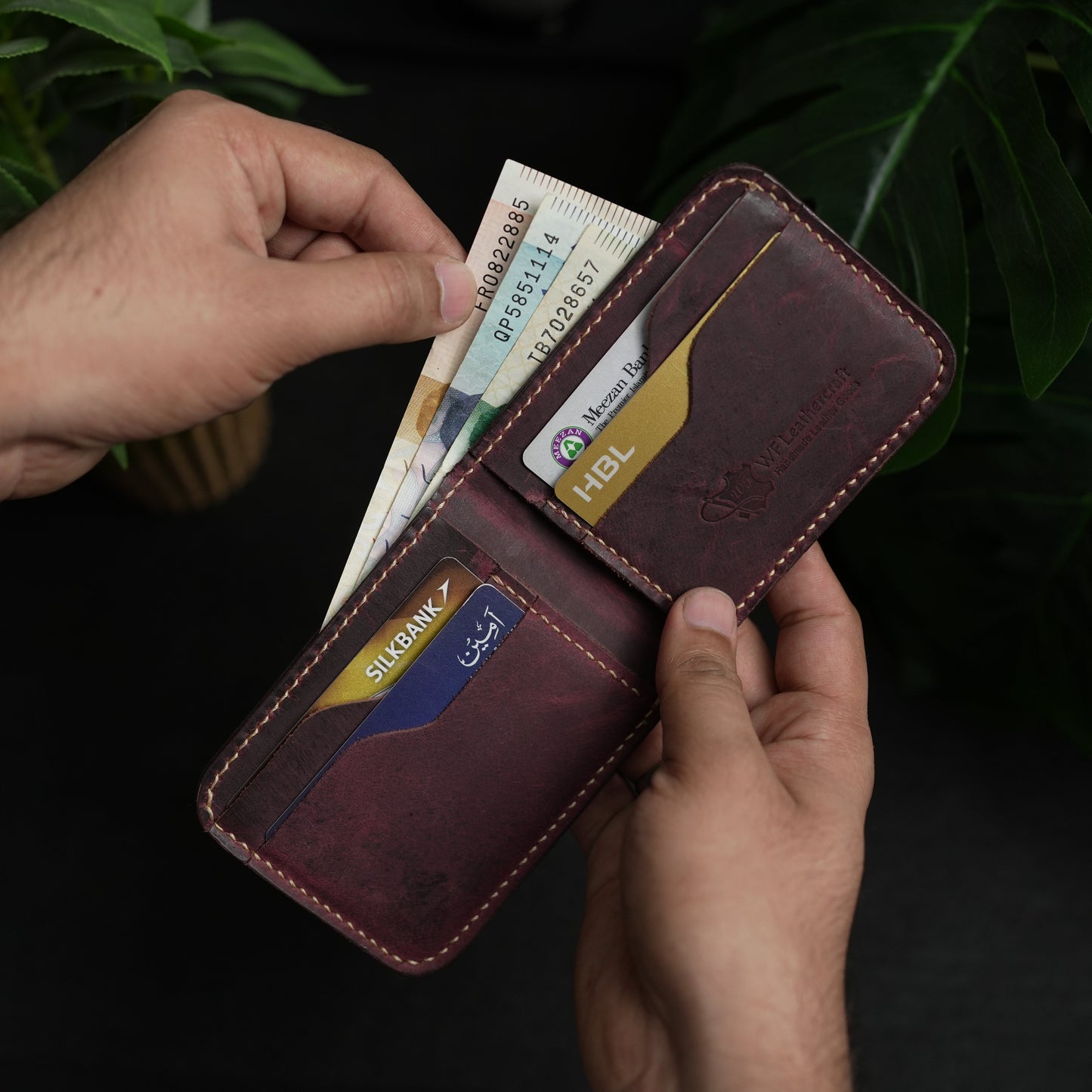 No.55 classic full stitched bifold wallet Bordo color