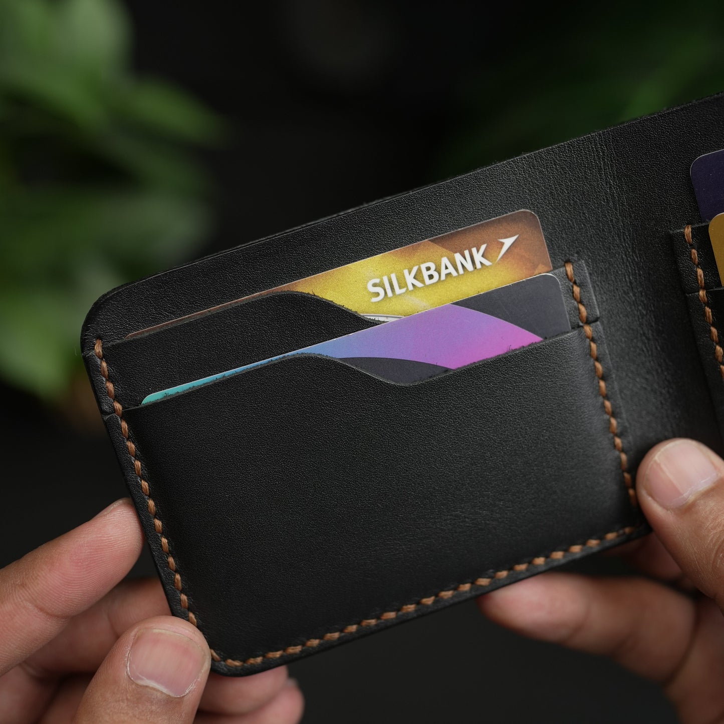 No.55 Bifold Leather Wallet Black color