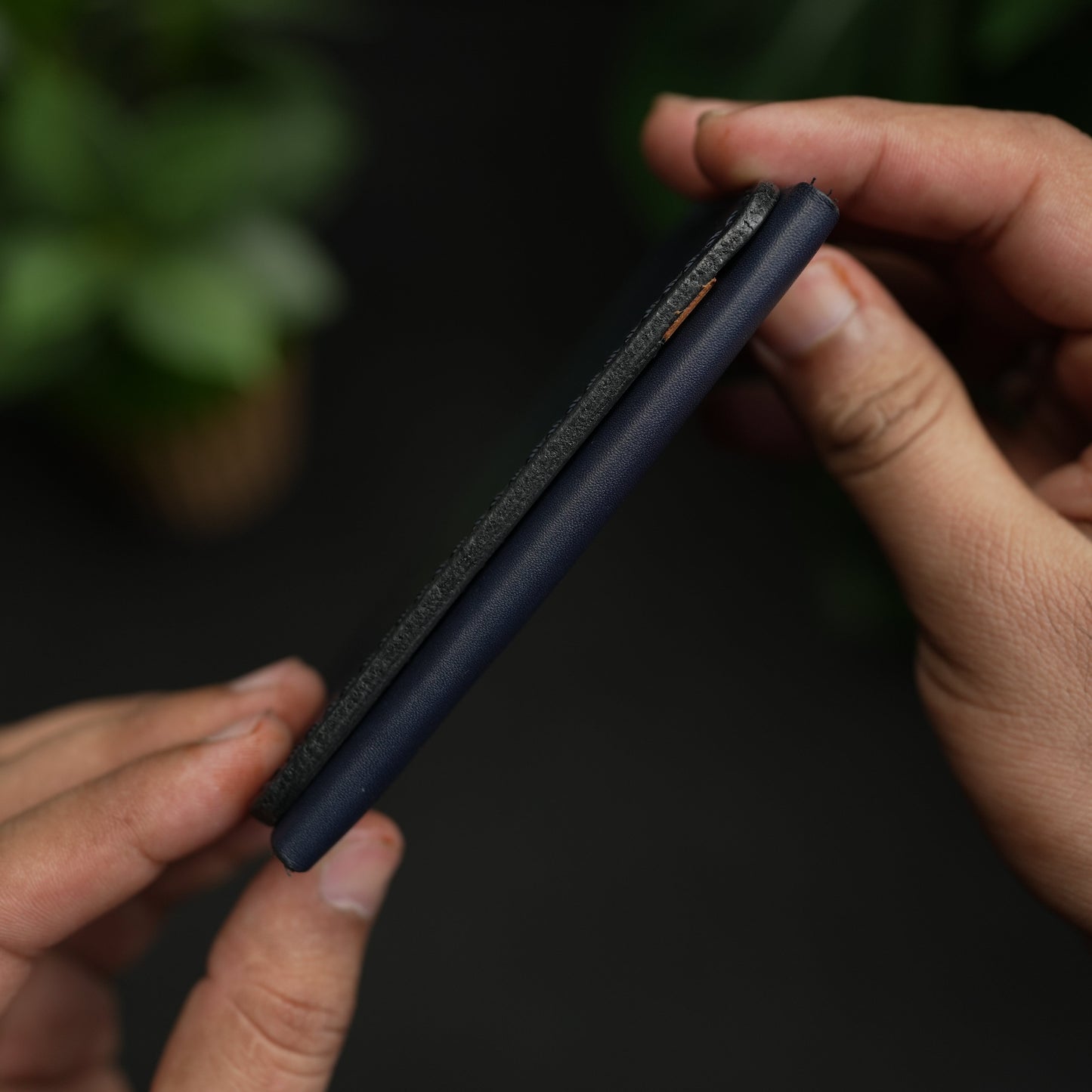 No. 69 vertical bifold wallet Blue & Brown color