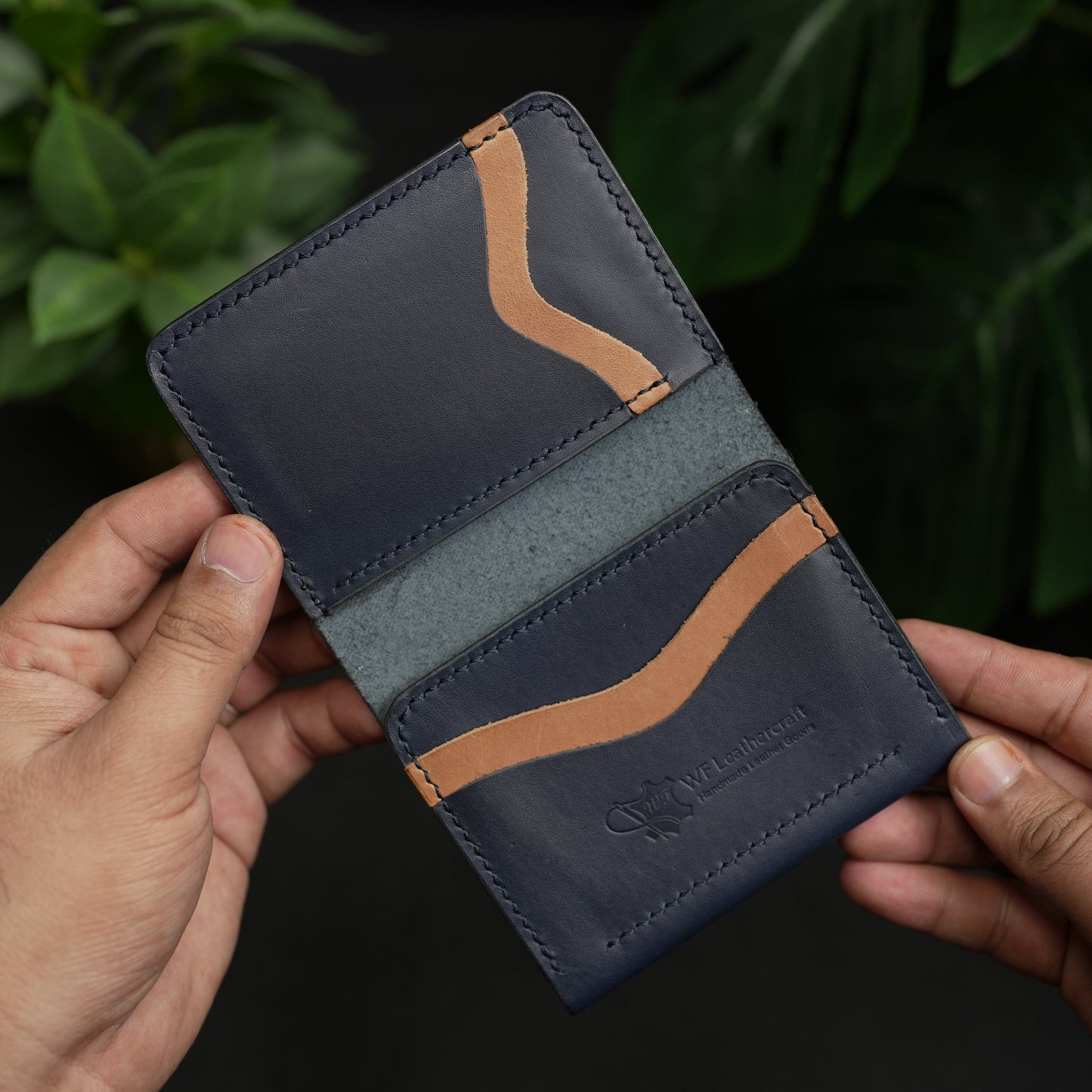 No. 69 vertical bifold wallet Blue & Brown color