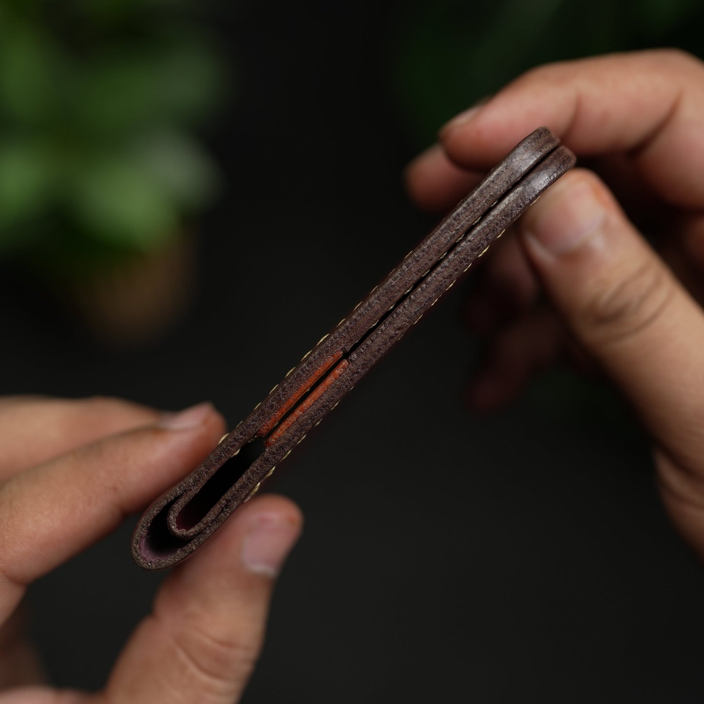 No.88 vertical bifold wallet Burgandy & Tan color