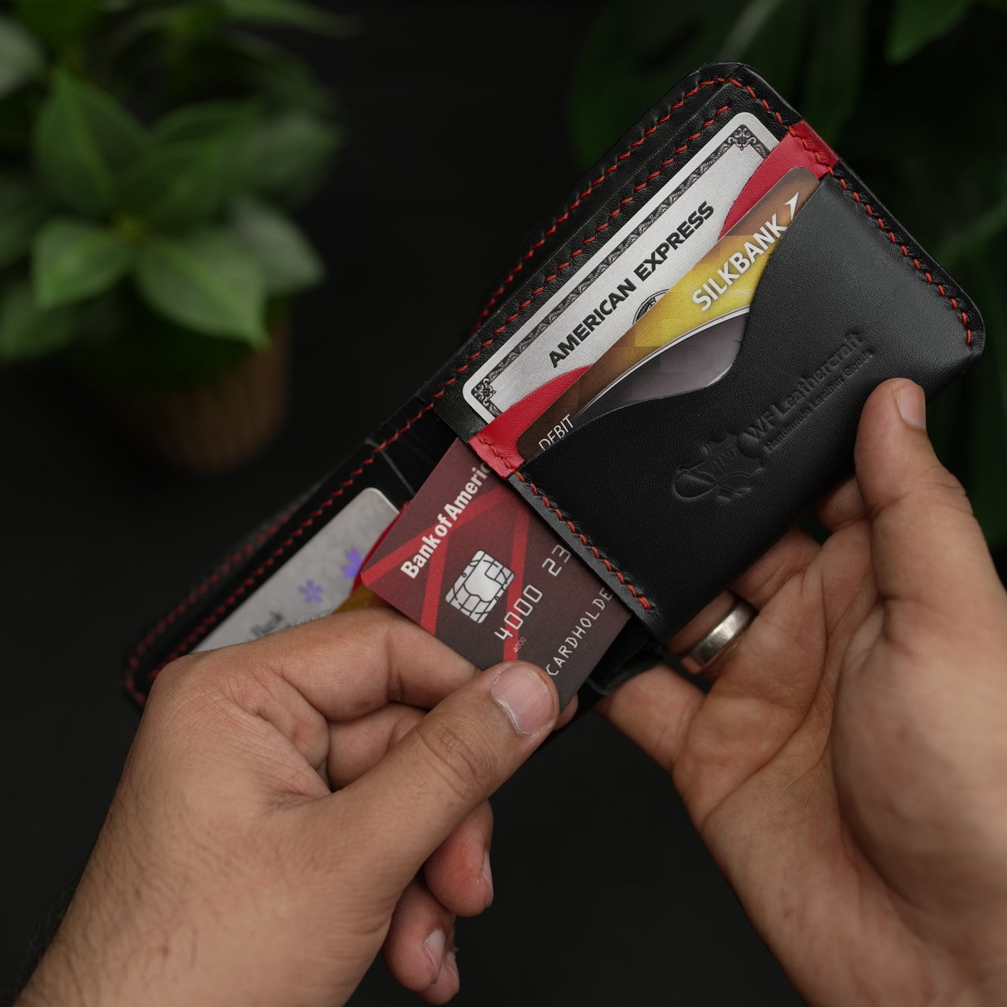 NO.81 Classic Bifold Luxury Leather Wallet – Black with Red Accents