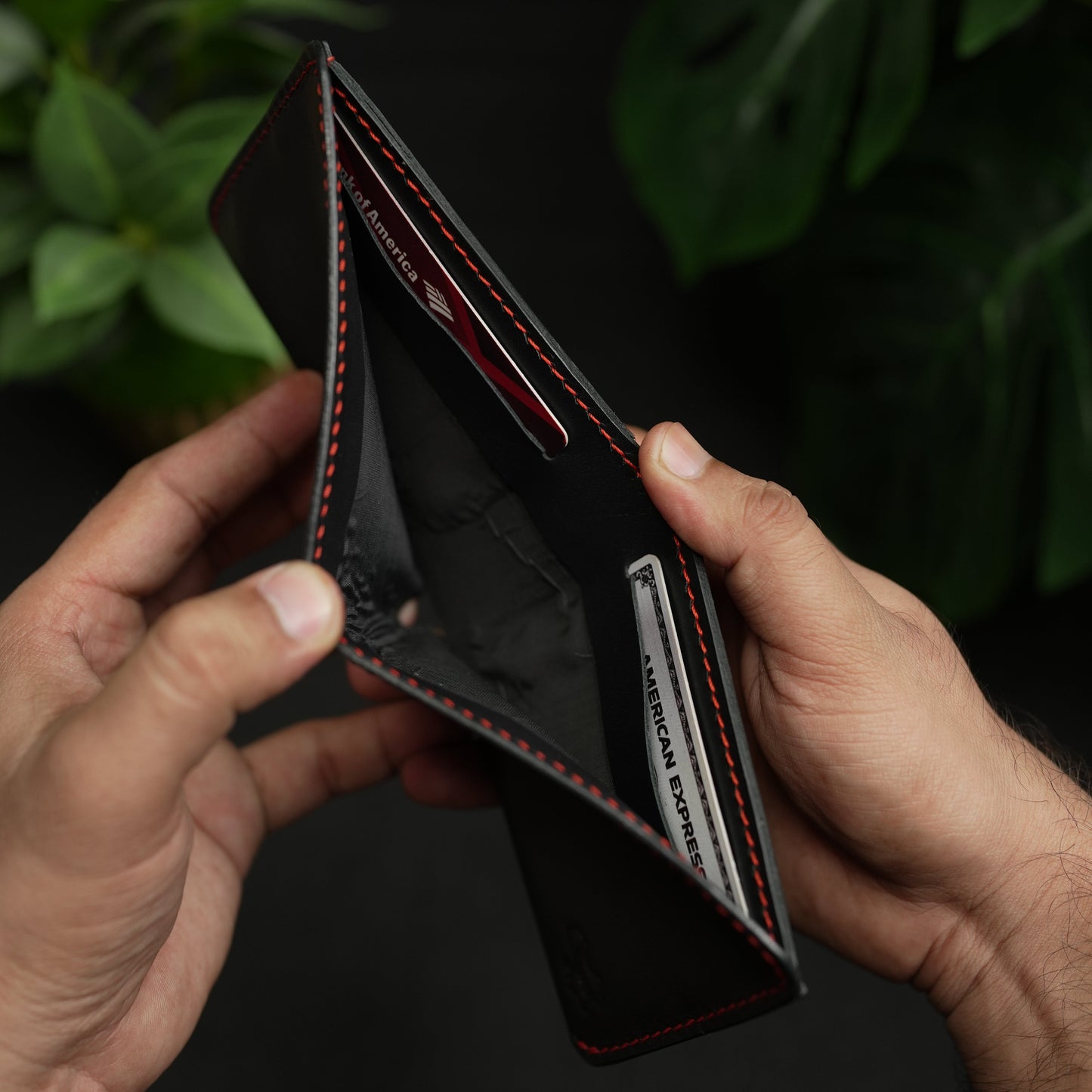 NO.81 Classic Bifold Luxury Leather Wallet – Black with Red Accents