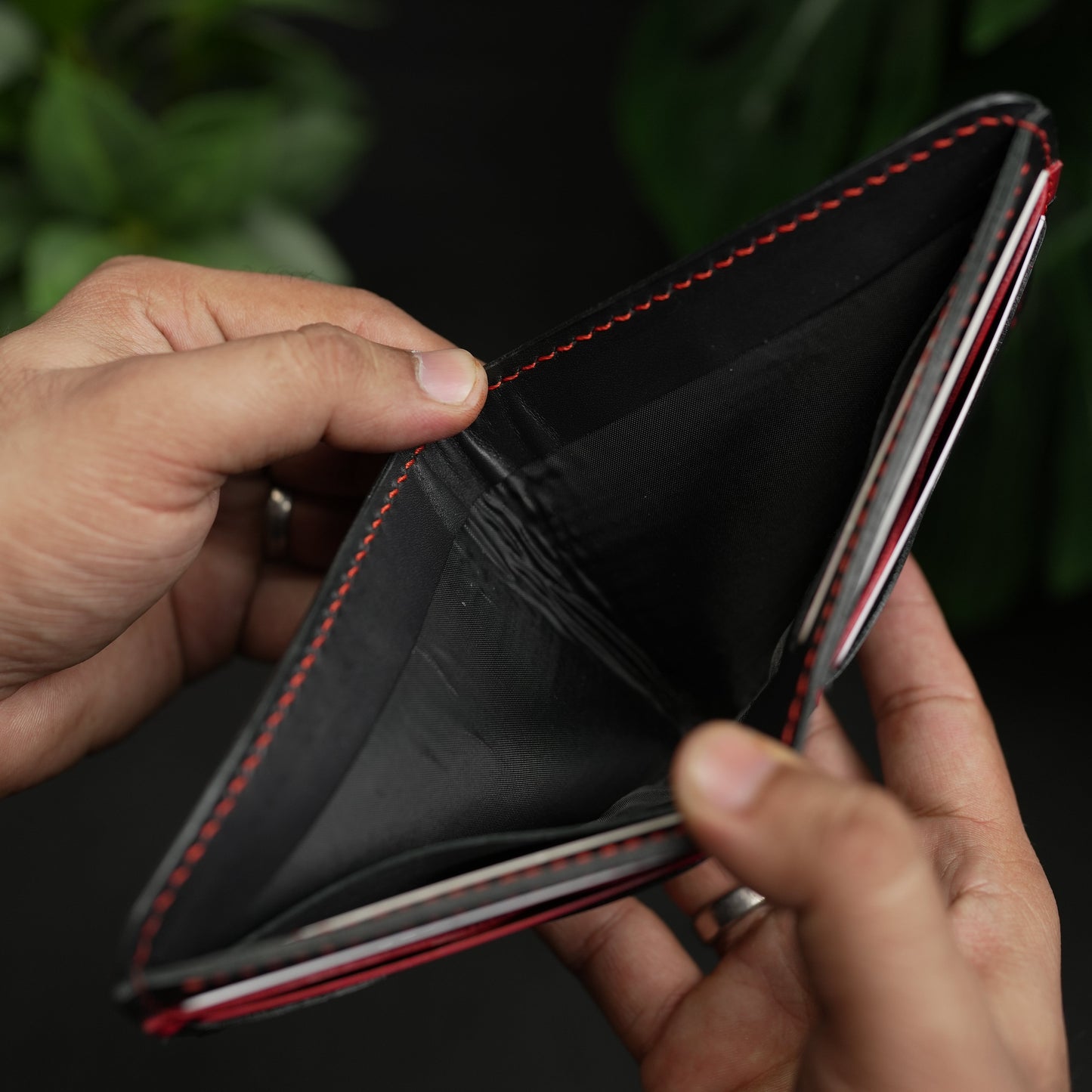 NO.81 Classic Bifold Luxury Leather Wallet – Black with Red Accents