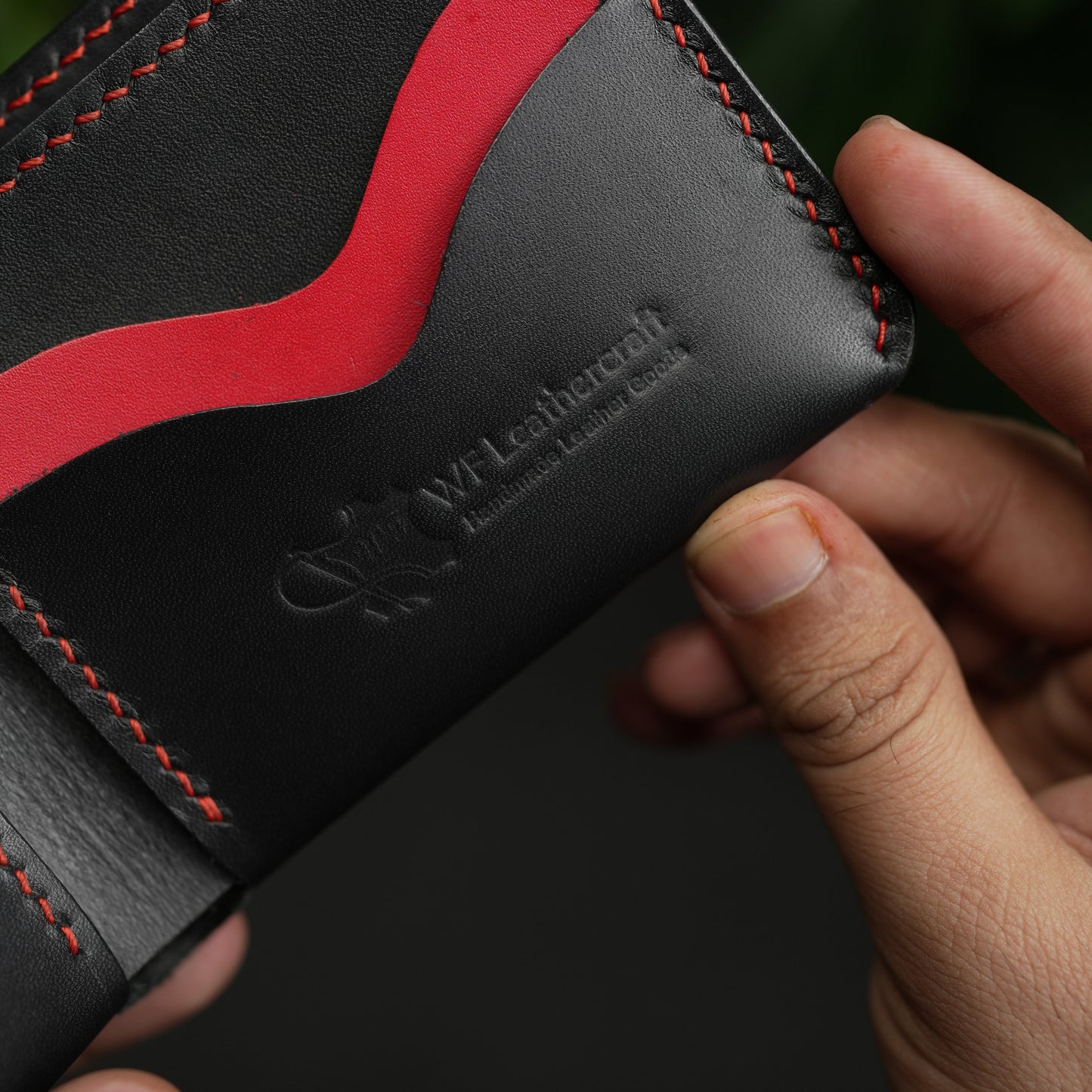 NO.81 Classic Bifold Luxury Leather Wallet – Black with Red Accents