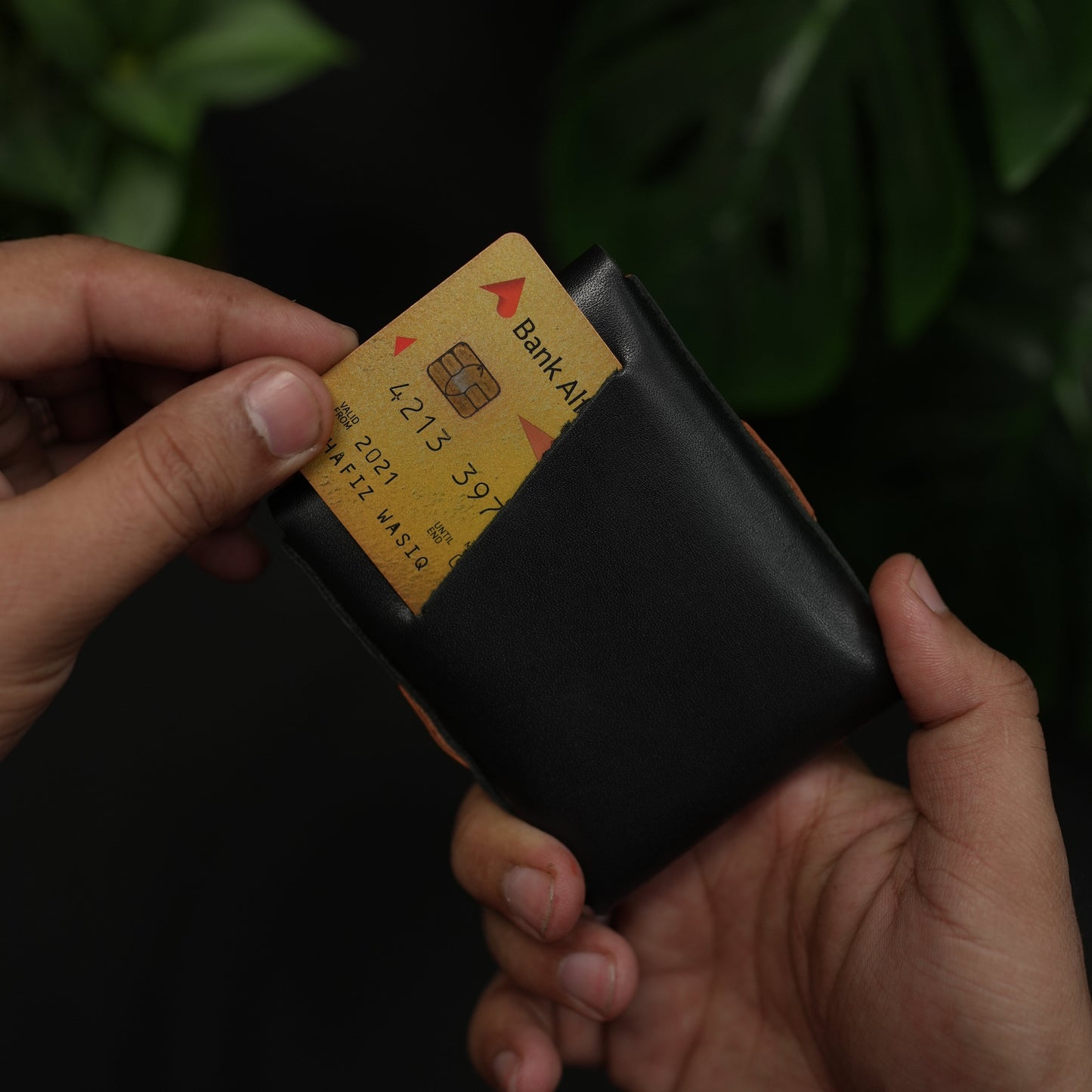 No. 101 All in one Card wallet Black with tan color