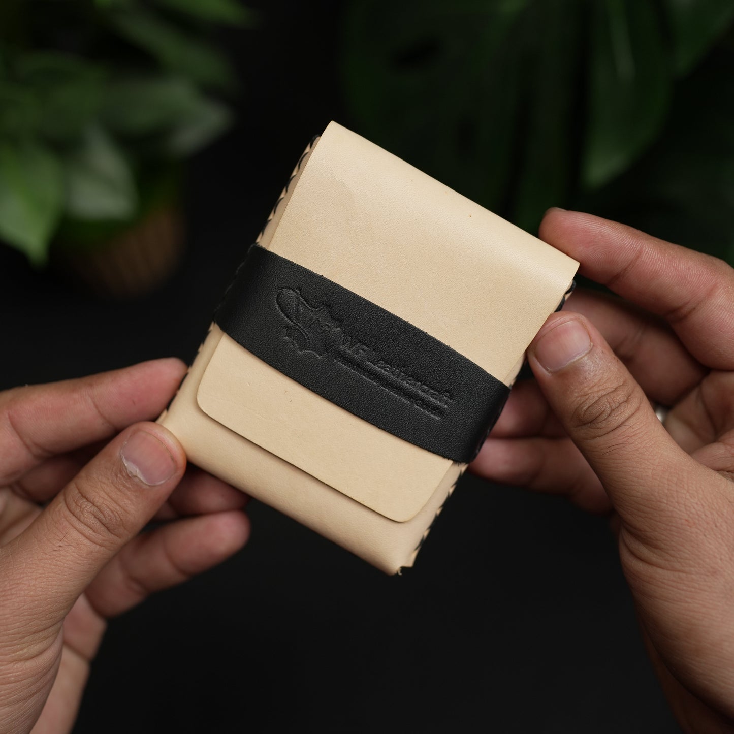 No. 101 All in one Card wallet natural vegtan leather & black combination