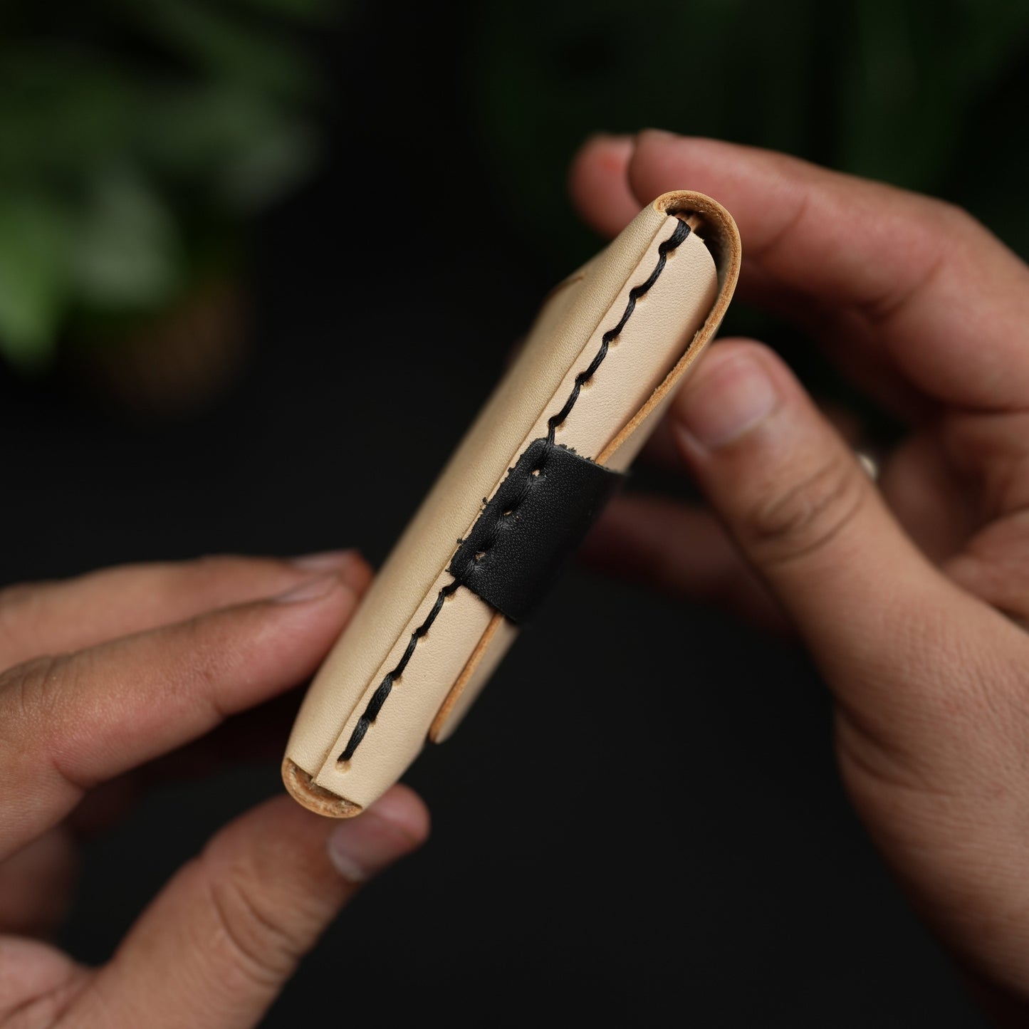 No. 101 All in one Card wallet natural vegtan leather & black combination