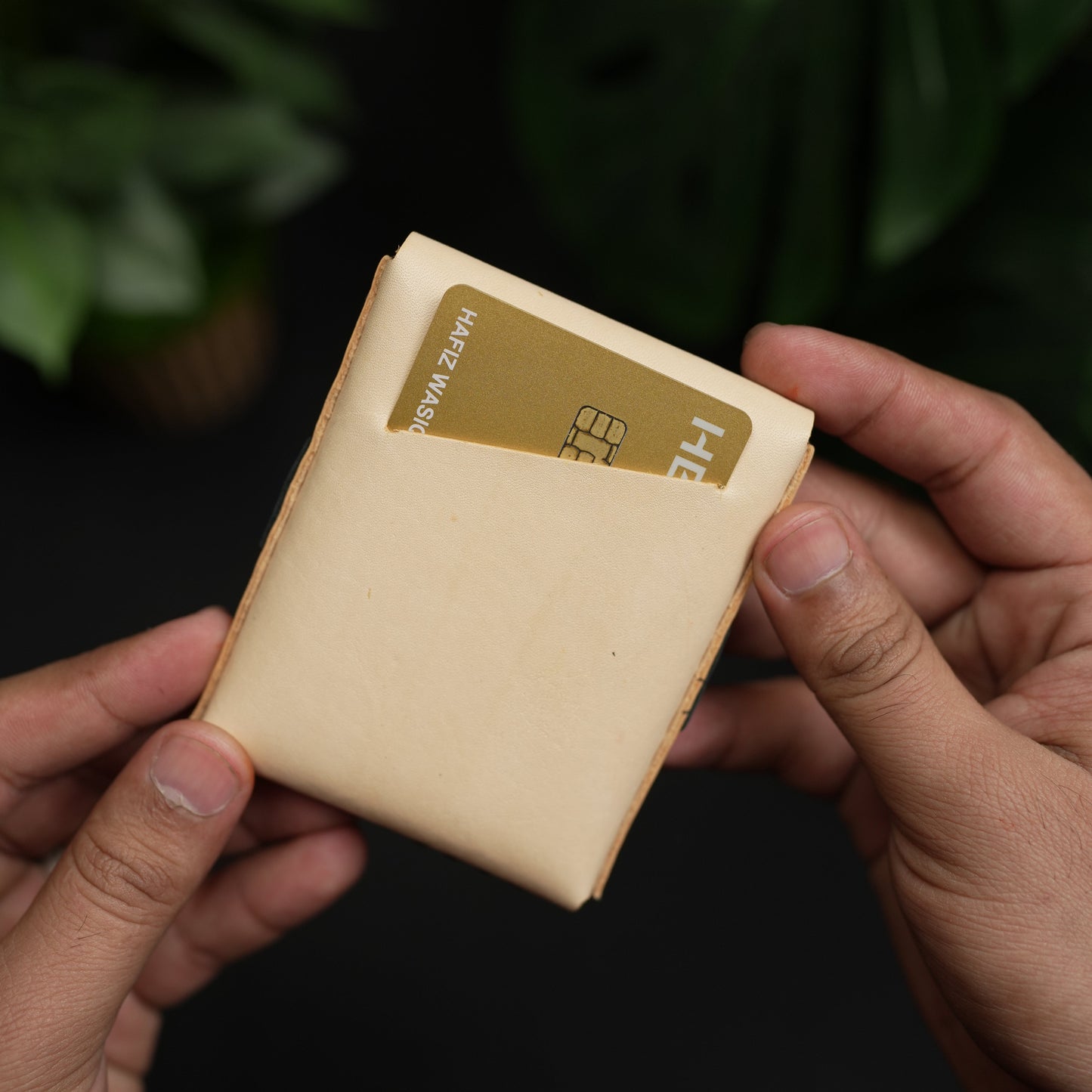 No. 101 All in one Card wallet natural vegtan leather & black combination