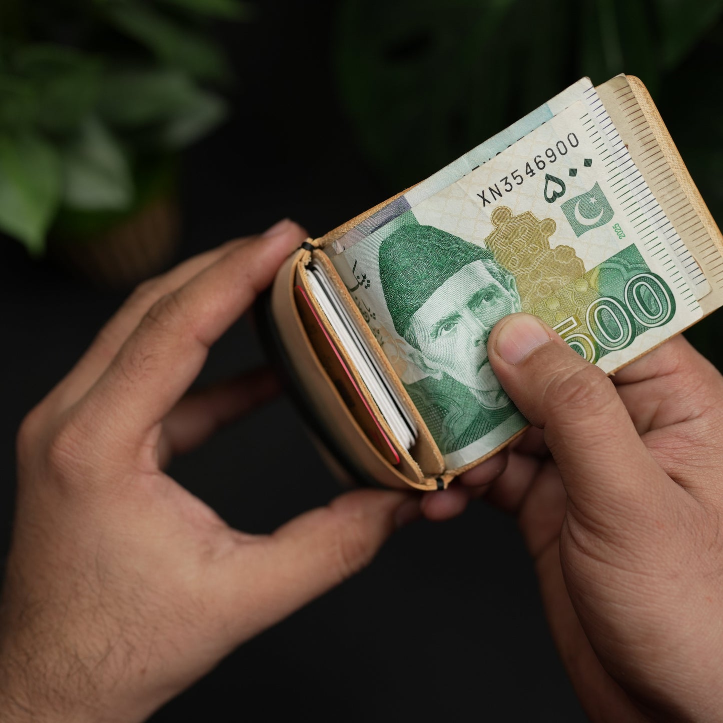 No. 101 All in one Card wallet natural vegtan leather & black combination