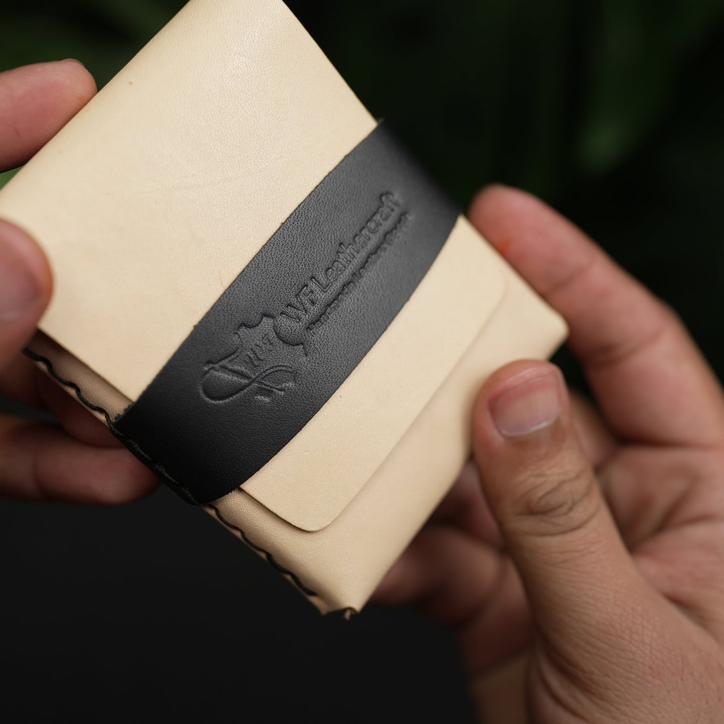 No. 101 All in one Card wallet natural vegtan leather & black combination