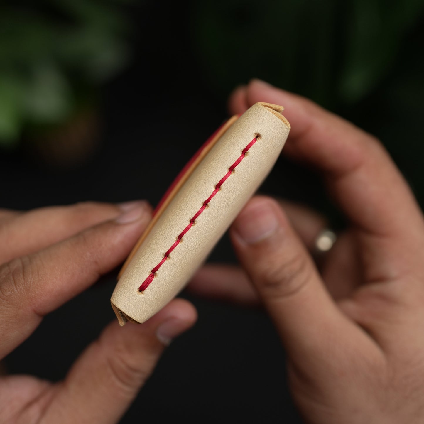 No. 101 All in one Card wallet natural vegtan leather & Red combination