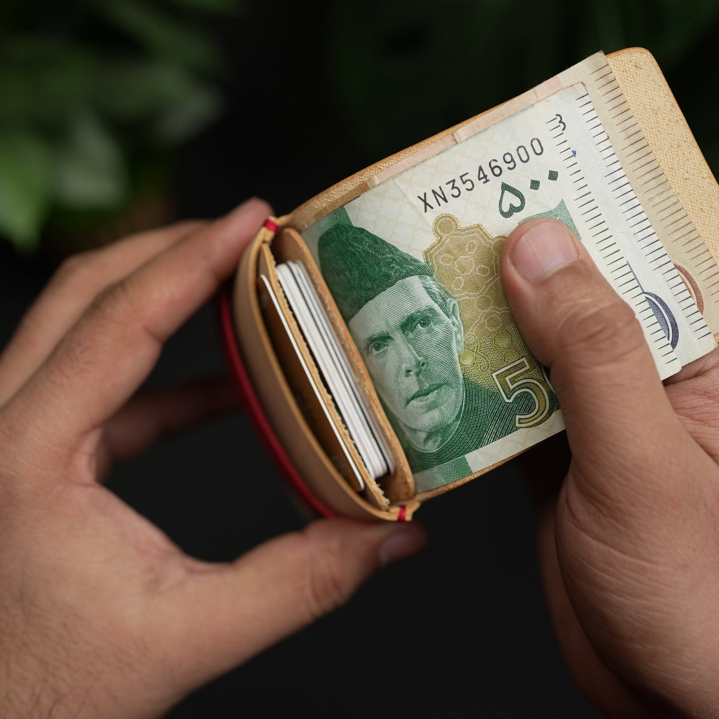 No. 101 All in one Card wallet natural vegtan leather & Red combination