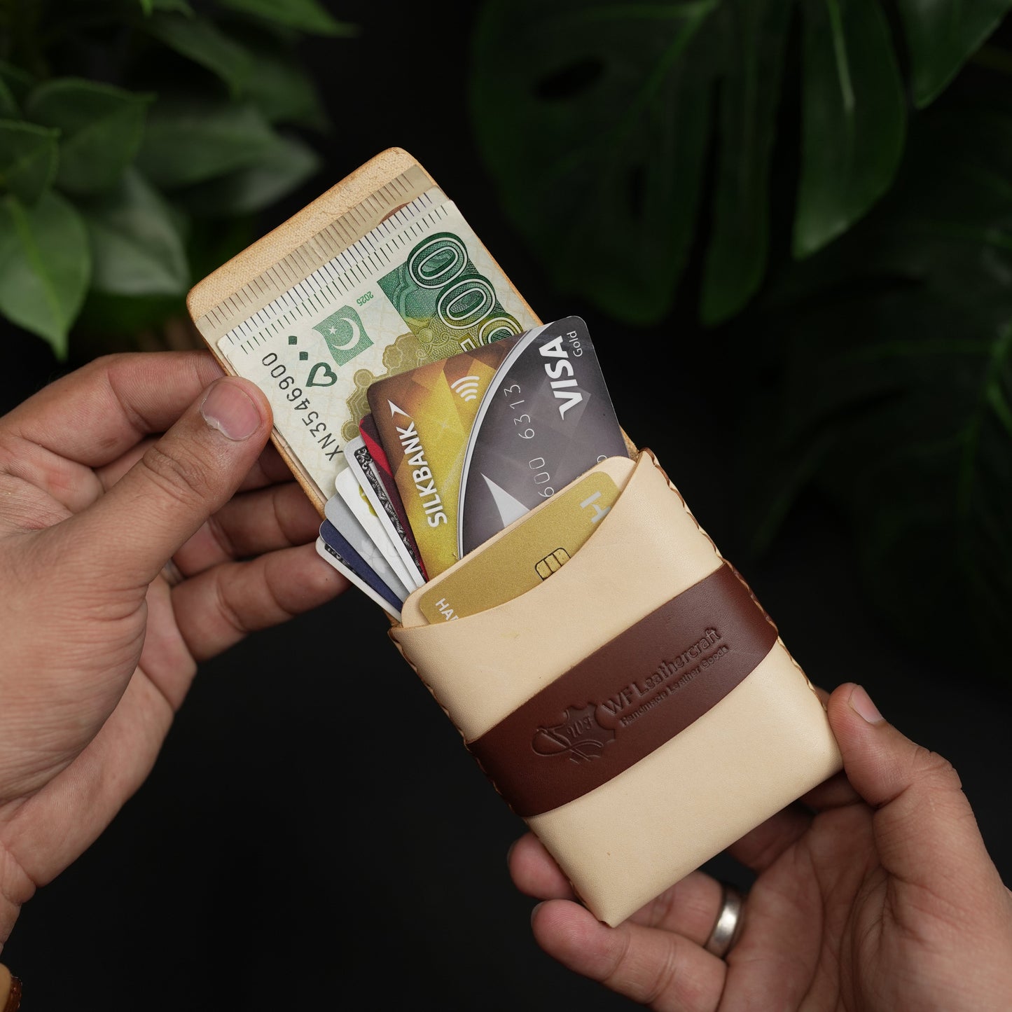 No. 101 All in one Card wallet natural vegtan leather & Brown combination