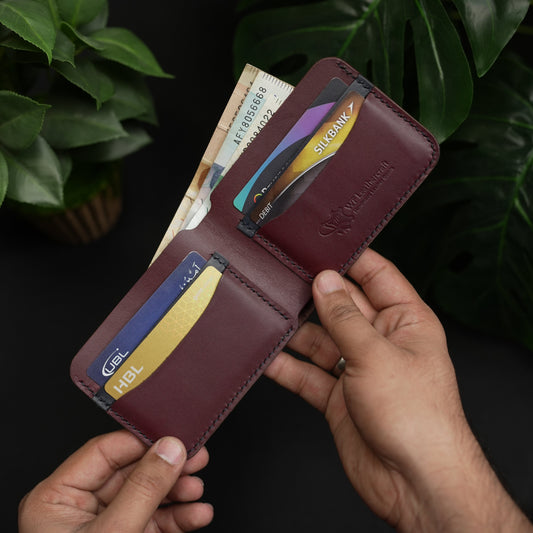 No.77 Bifold Leather Wallet ( Burgundy & Blue )