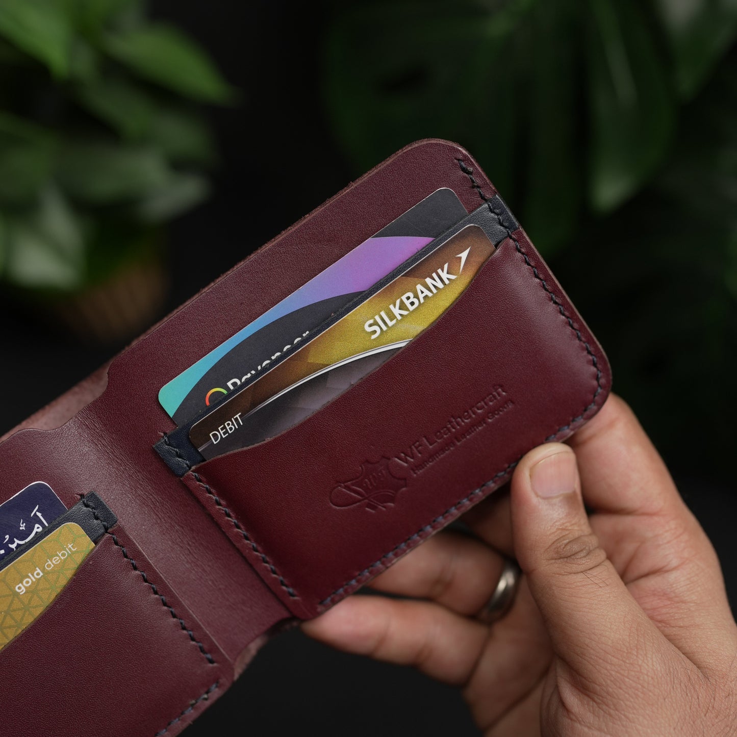 No.77 Bifold Leather Wallet ( Burgundy & Blue )