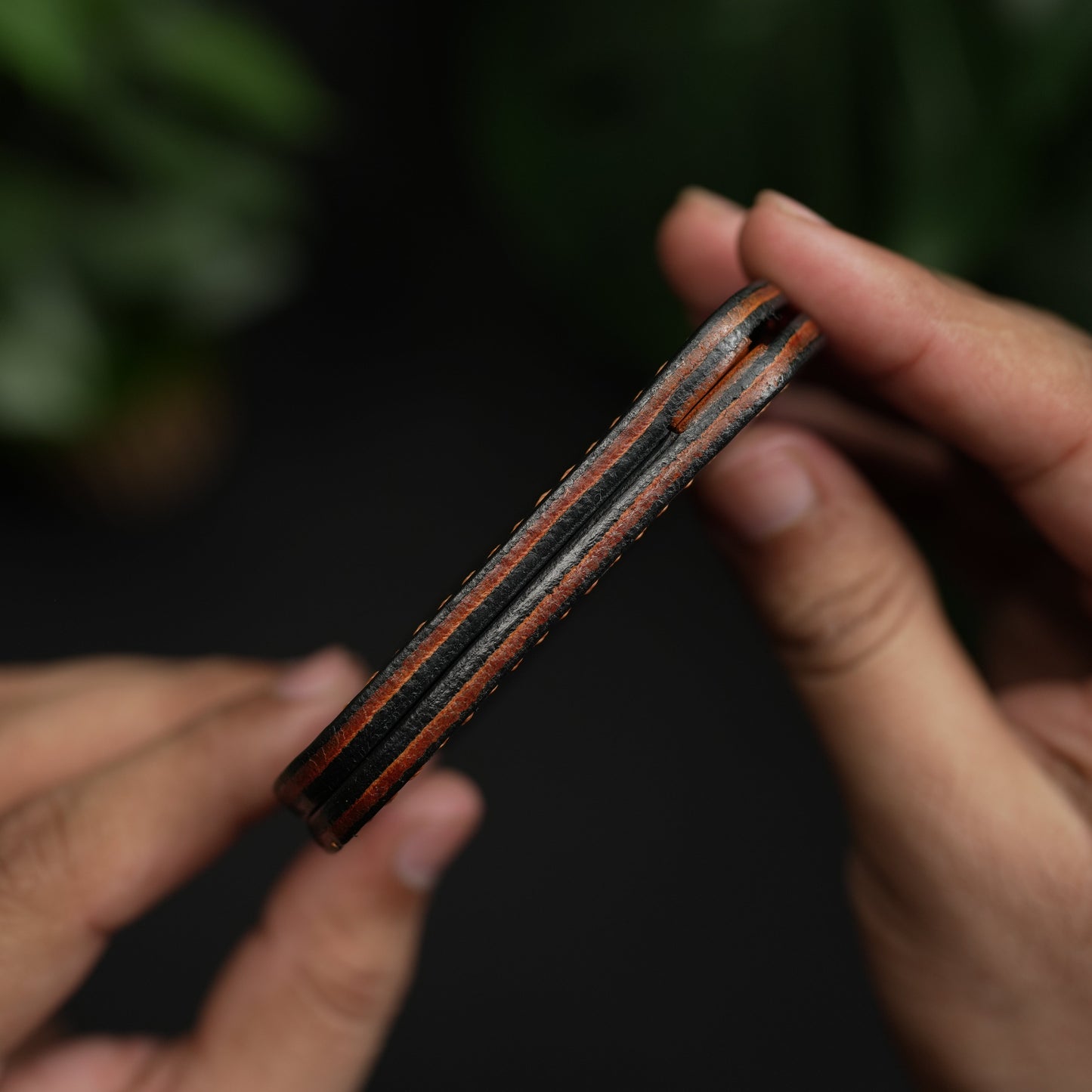 No.55 classic bifold Vegetable Tanned Leather Wallet Black With Tan color Combinaton