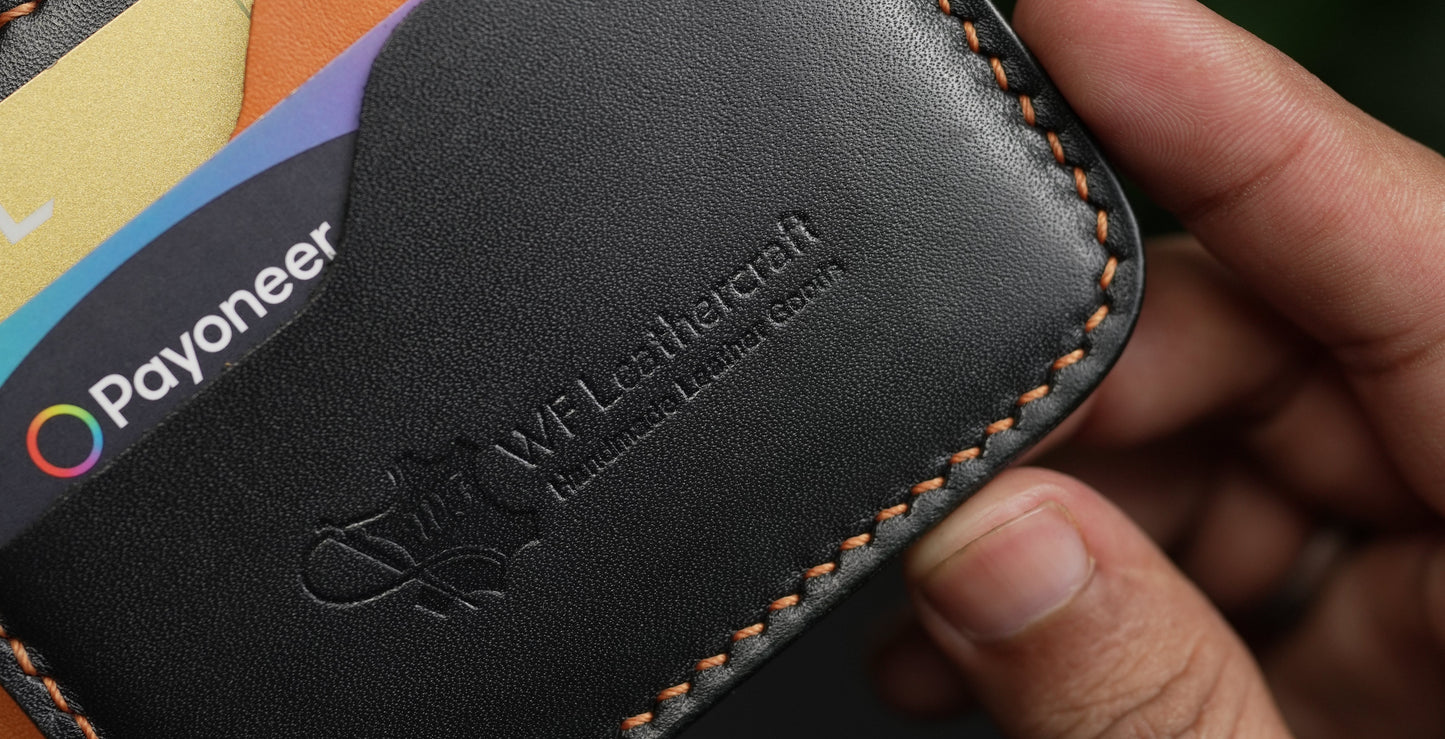 No.55 classic bifold Vegetable Tanned Leather Wallet Black With Tan color Combinaton