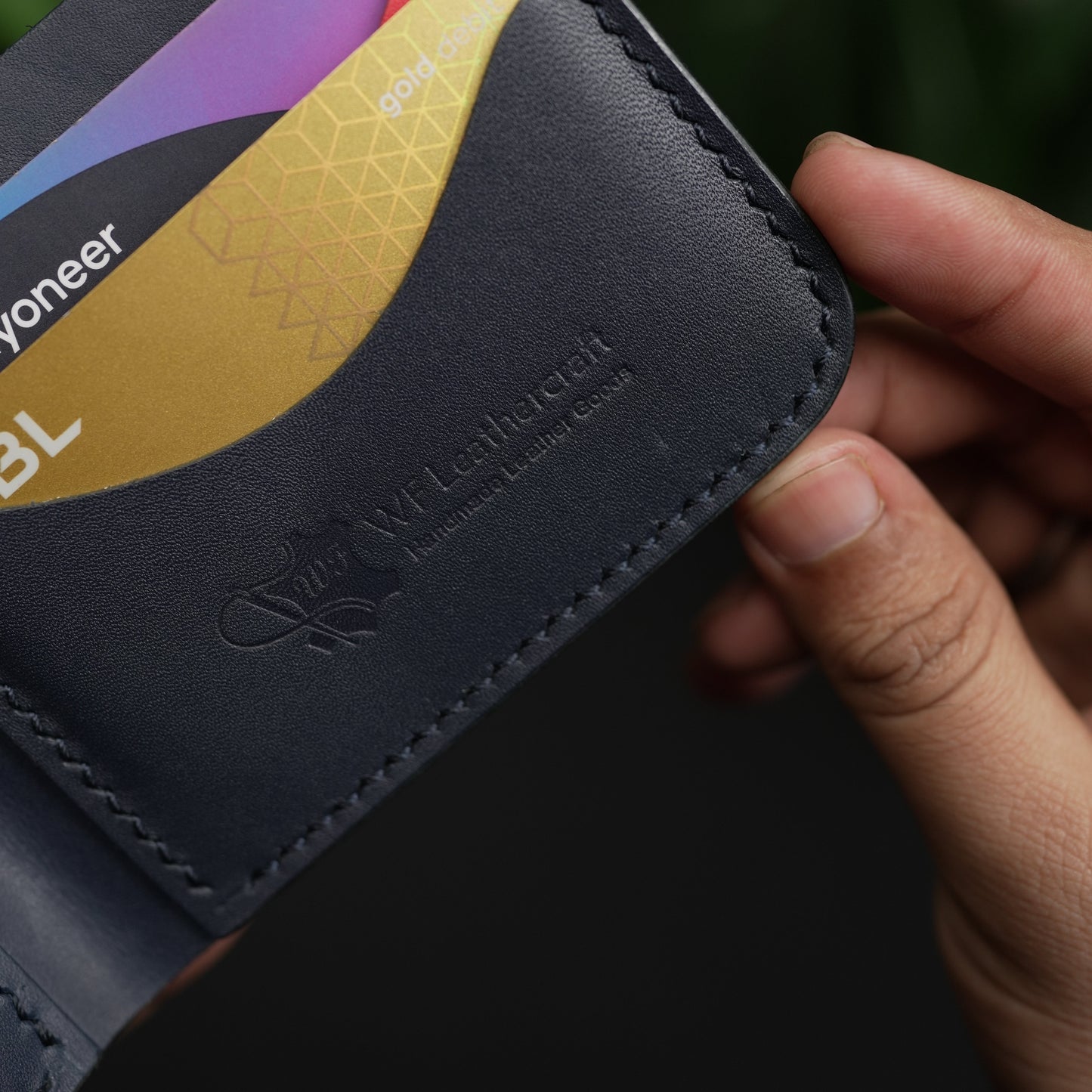 No.80 Bifold Leather Wallet (Navy Elegance & Red)