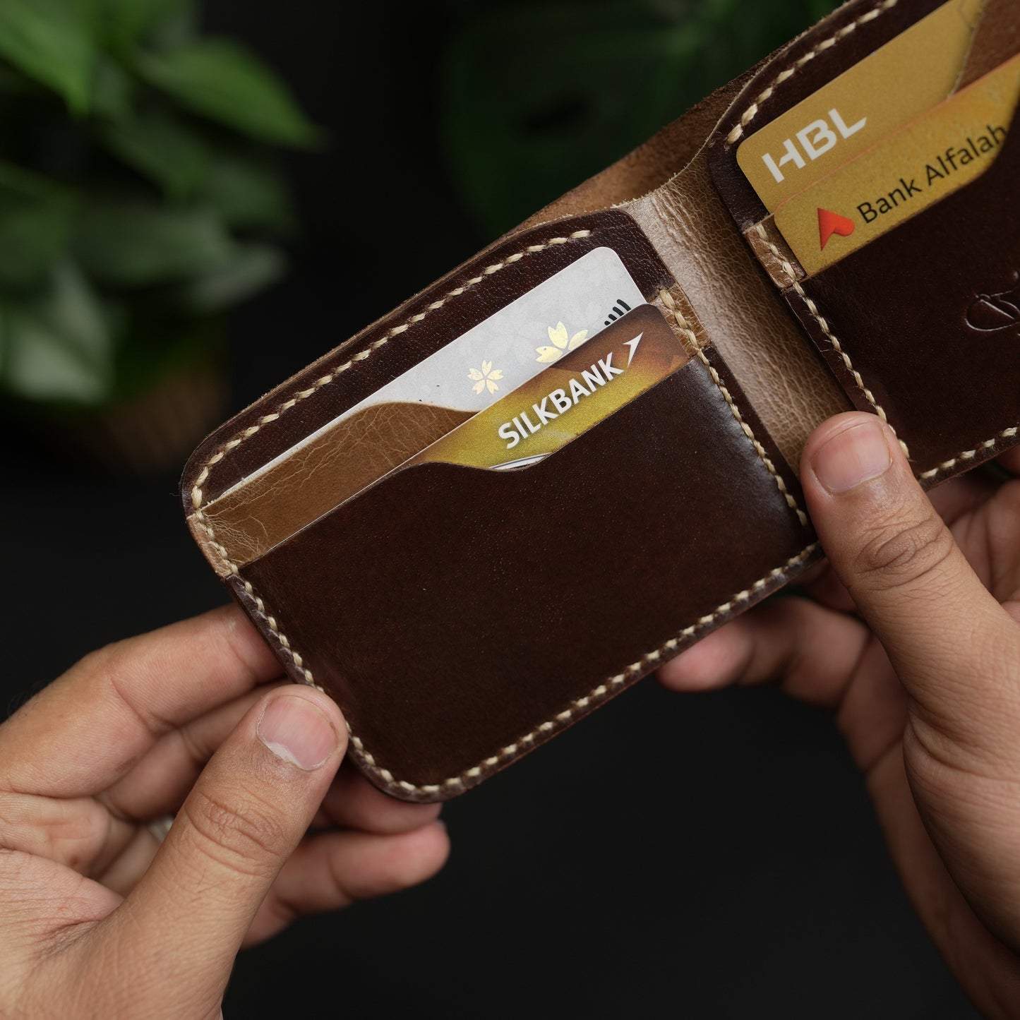 No.55-V2 Classic Bifold Leather Wallet Dark brown and light brown combination