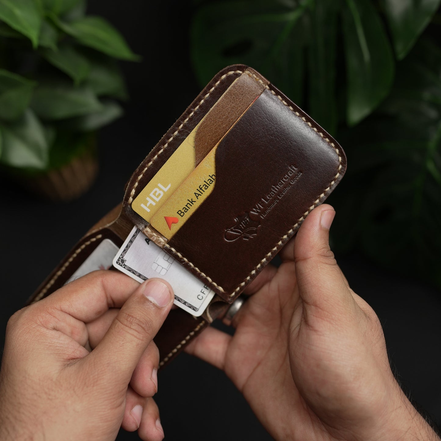 No.55-V2 Classic Bifold Leather Wallet Dark brown and light brown combination