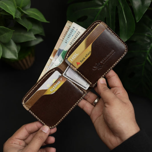 No.55-V2 Classic Bifold Leather Wallet Dark brown and light brown combination