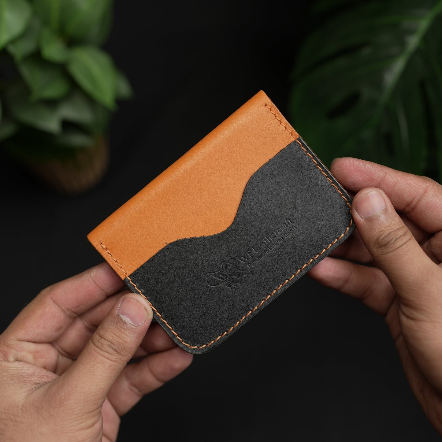 No.70 Bifold Card Leather Wallet ( Cosmic Black & Tan )