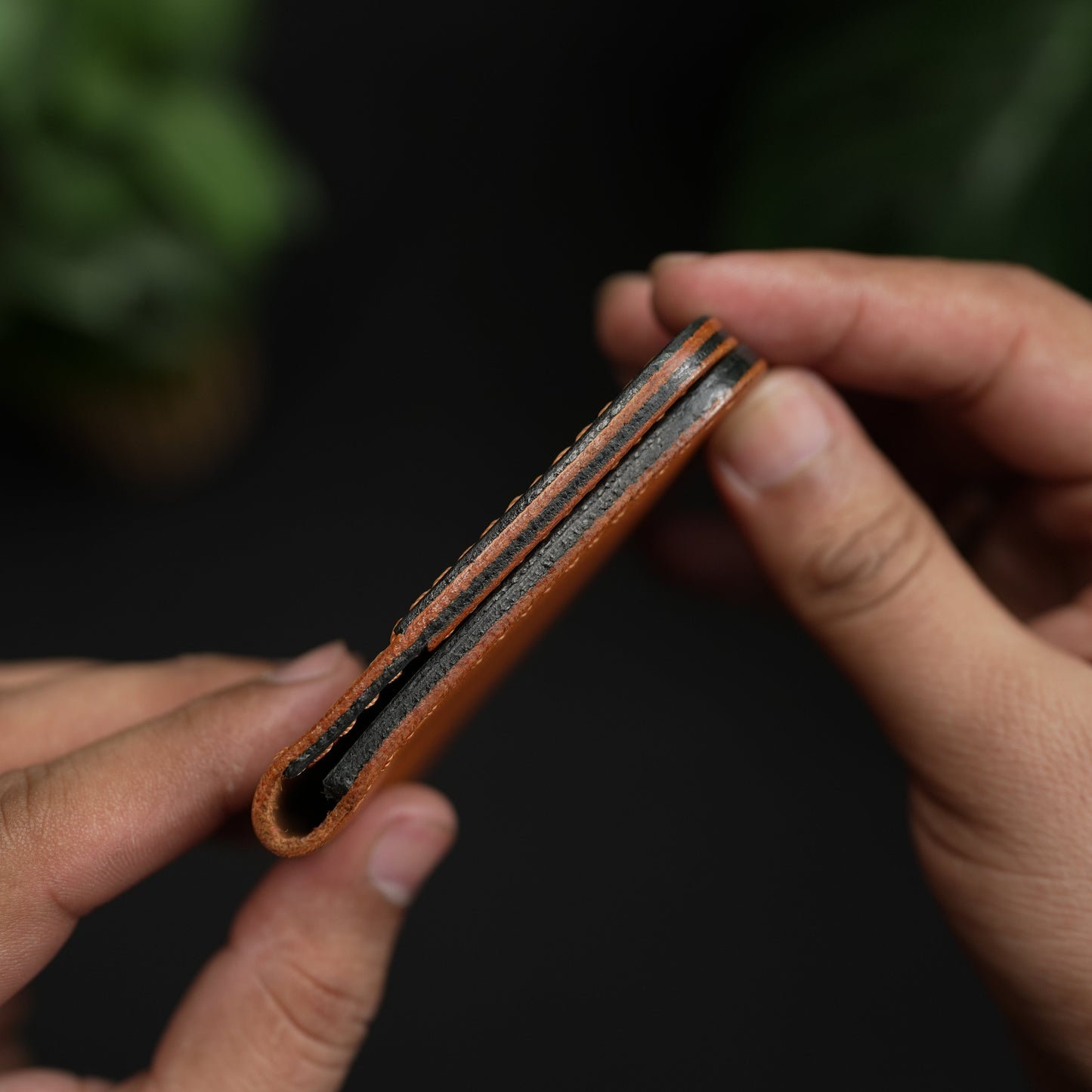 No.70 Bifold Card Leather Wallet ( Cosmic Black & Tan )