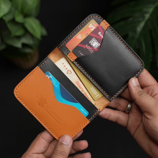 No.70 Bifold Card Leather Wallet ( Cosmic Black & Tan )