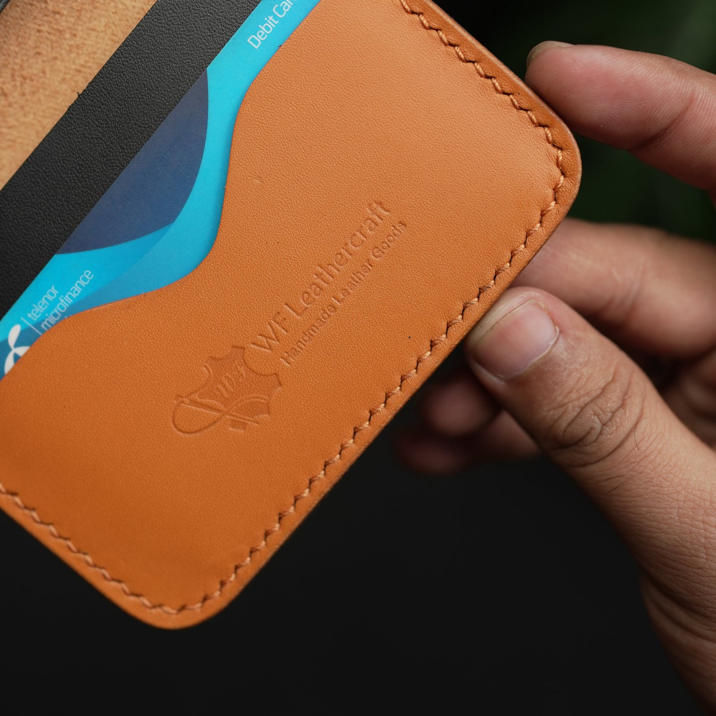 No.70 Bifold Card Leather Wallet ( Cosmic Black & Tan )