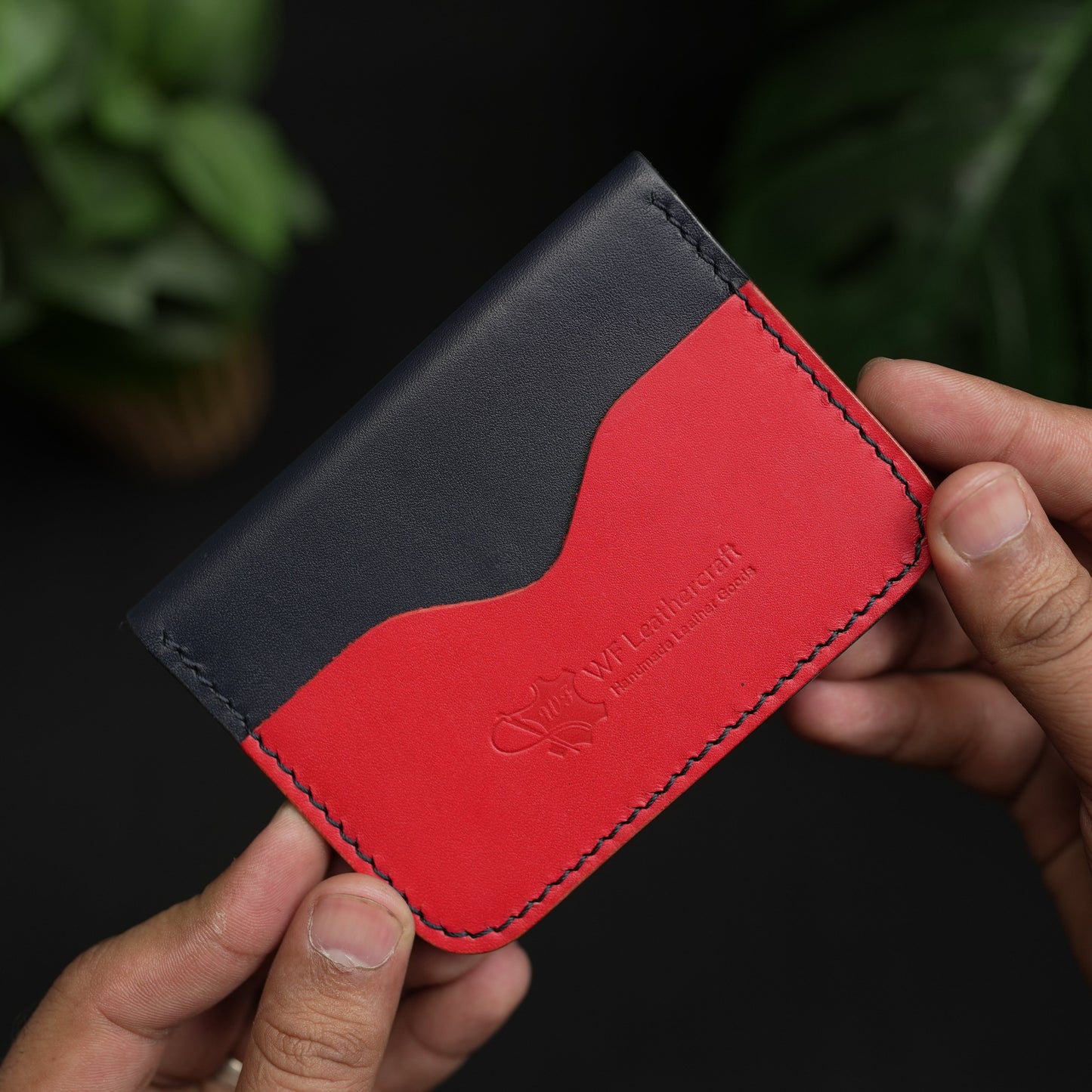 No.70 Bifold Card  Leather Wallet (NAVY ELEGANCE & RED)