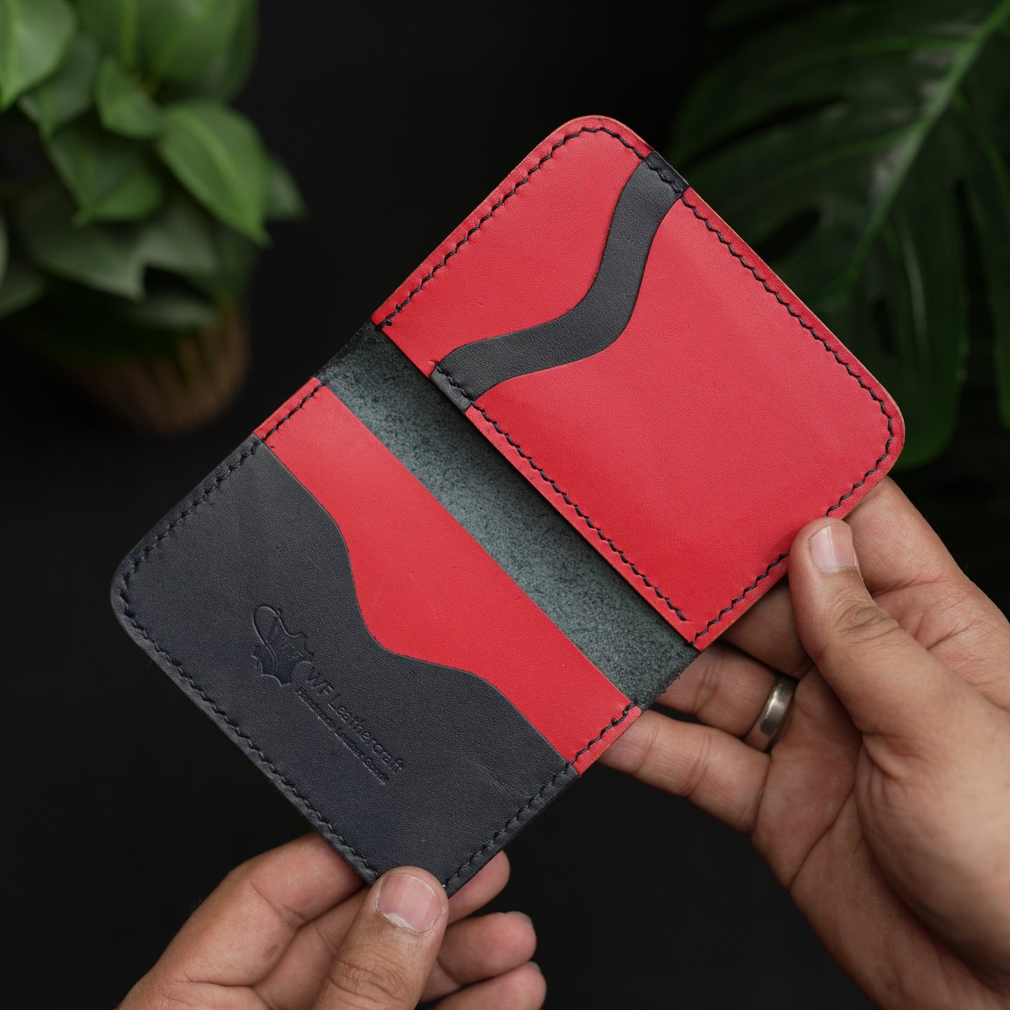 No.70 Bifold Card  Leather Wallet (NAVY ELEGANCE & RED)