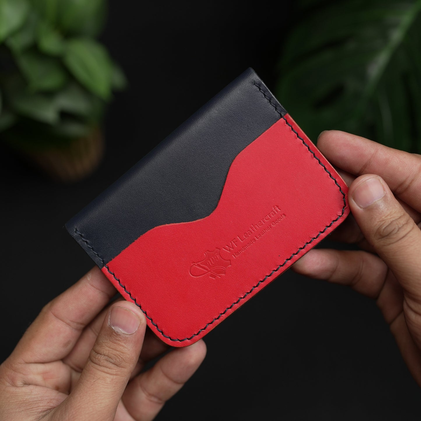 No.70 Bifold Card  Leather Wallet (NAVY ELEGANCE & RED)