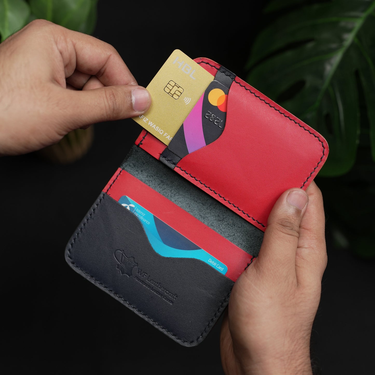 No.70 Bifold Card  Leather Wallet (NAVY ELEGANCE & RED)