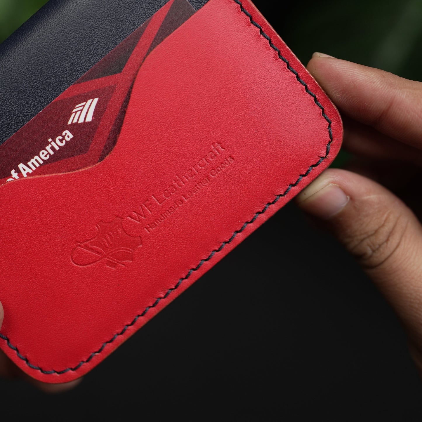 No.70 Bifold Card  Leather Wallet (NAVY ELEGANCE & RED)