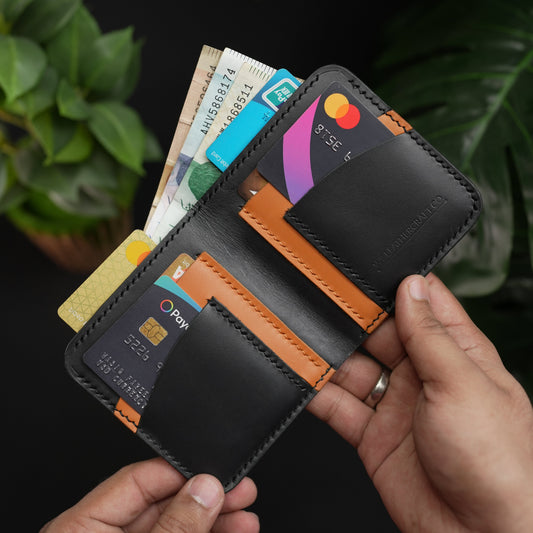 NO.86 VERTICLE BIFOLD LEATHER WALLET (OCEAN BLACK & TAN)