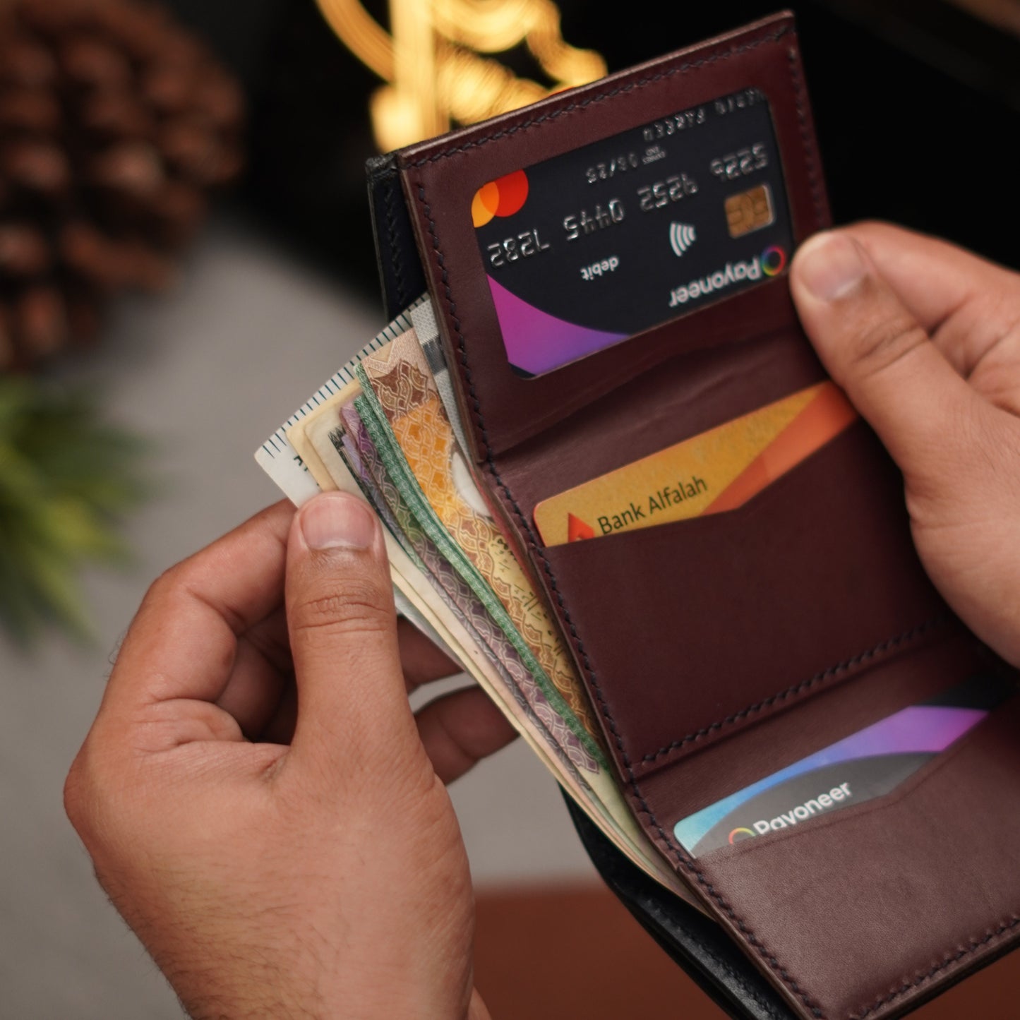 No. 105 trifold luxury wallet Blue with burgandy