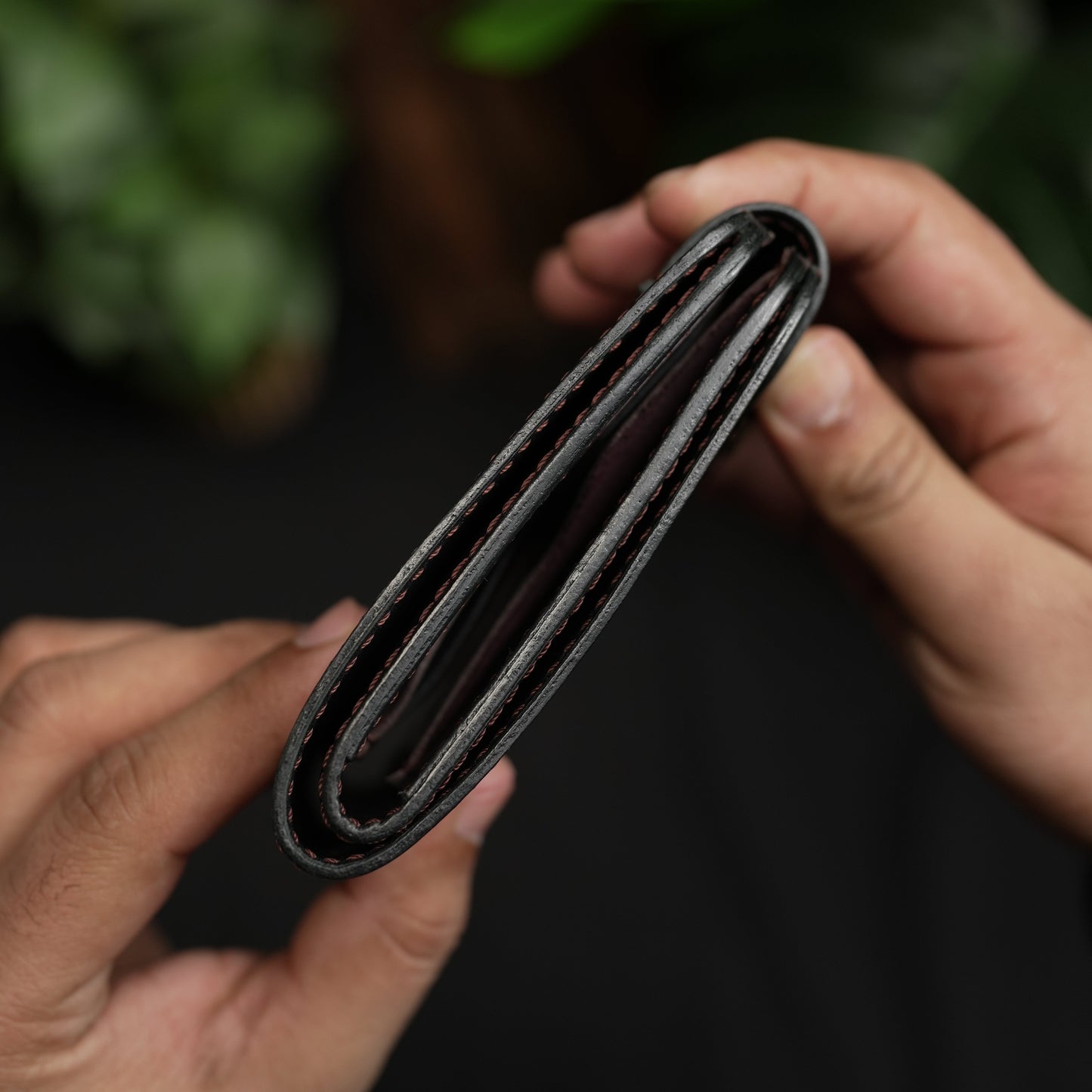 No. 55 Pro claasic full optianl Leather wallet Black with burgandy