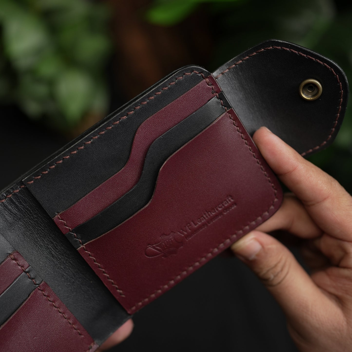 No. 55 Pro claasic full optianl Leather wallet Black with burgandy
