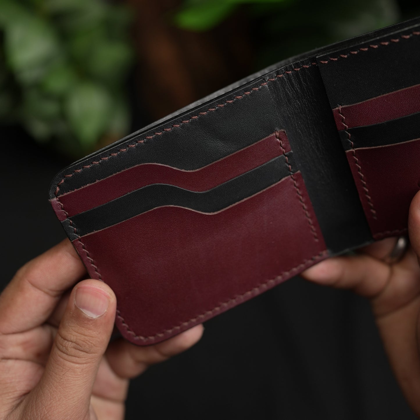 No. 55 Pro claasic full optianl Leather wallet Black with burgandy