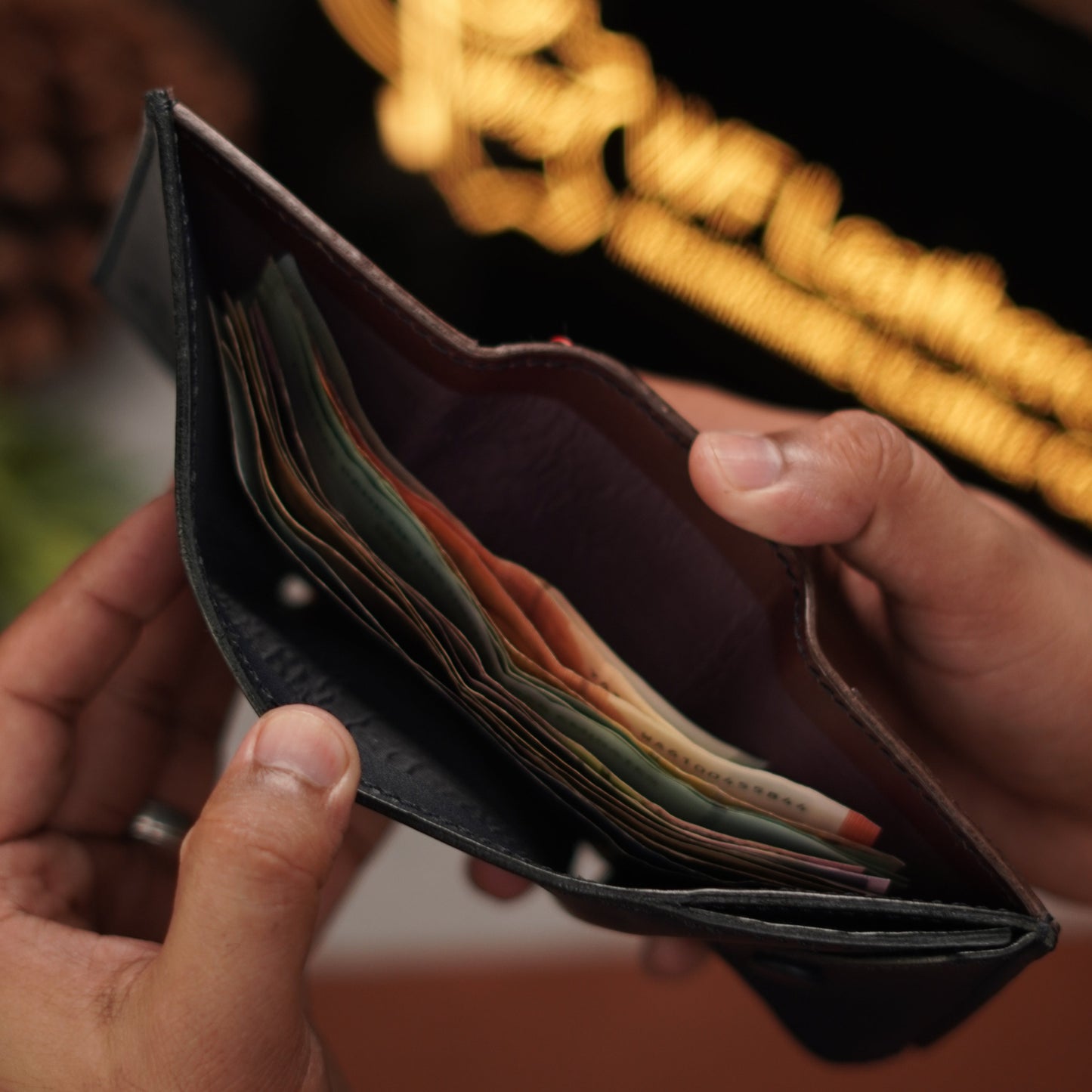 No. 105 trifold luxury wallet Blue with burgandy