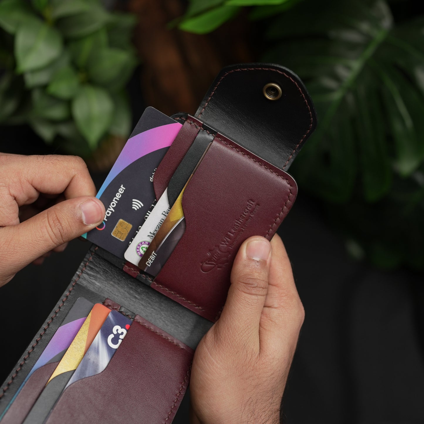 No. 55 Pro claasic full optianl Leather wallet Black with burgandy