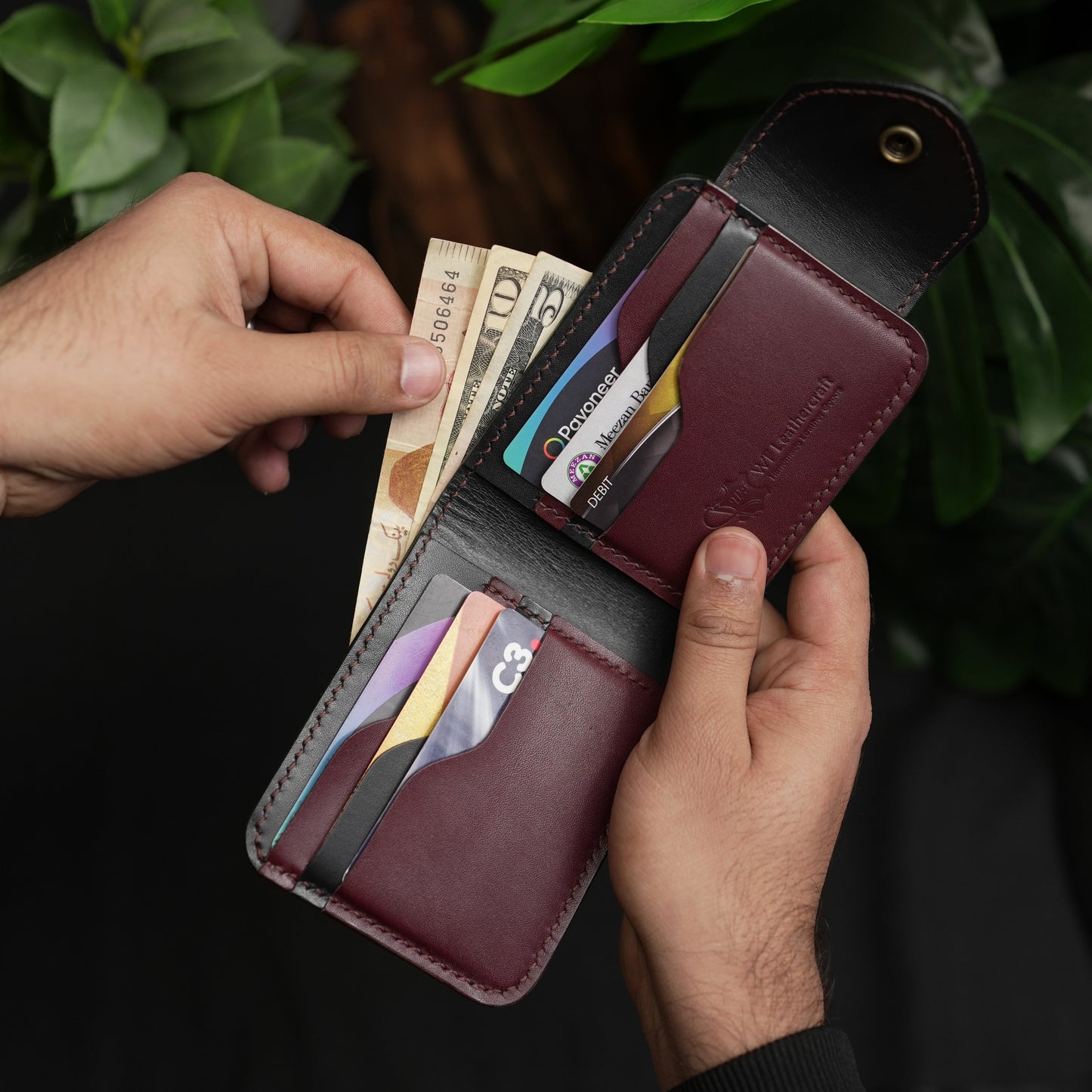 No. 55 Pro claasic full optianl Leather wallet Black with burgandy