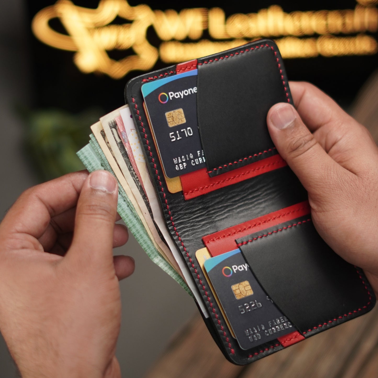 No. 86 vertical bifold wallet Black & Red