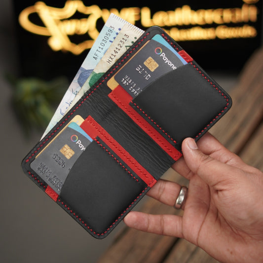 No. 86 vertical bifold wallet Black & Red