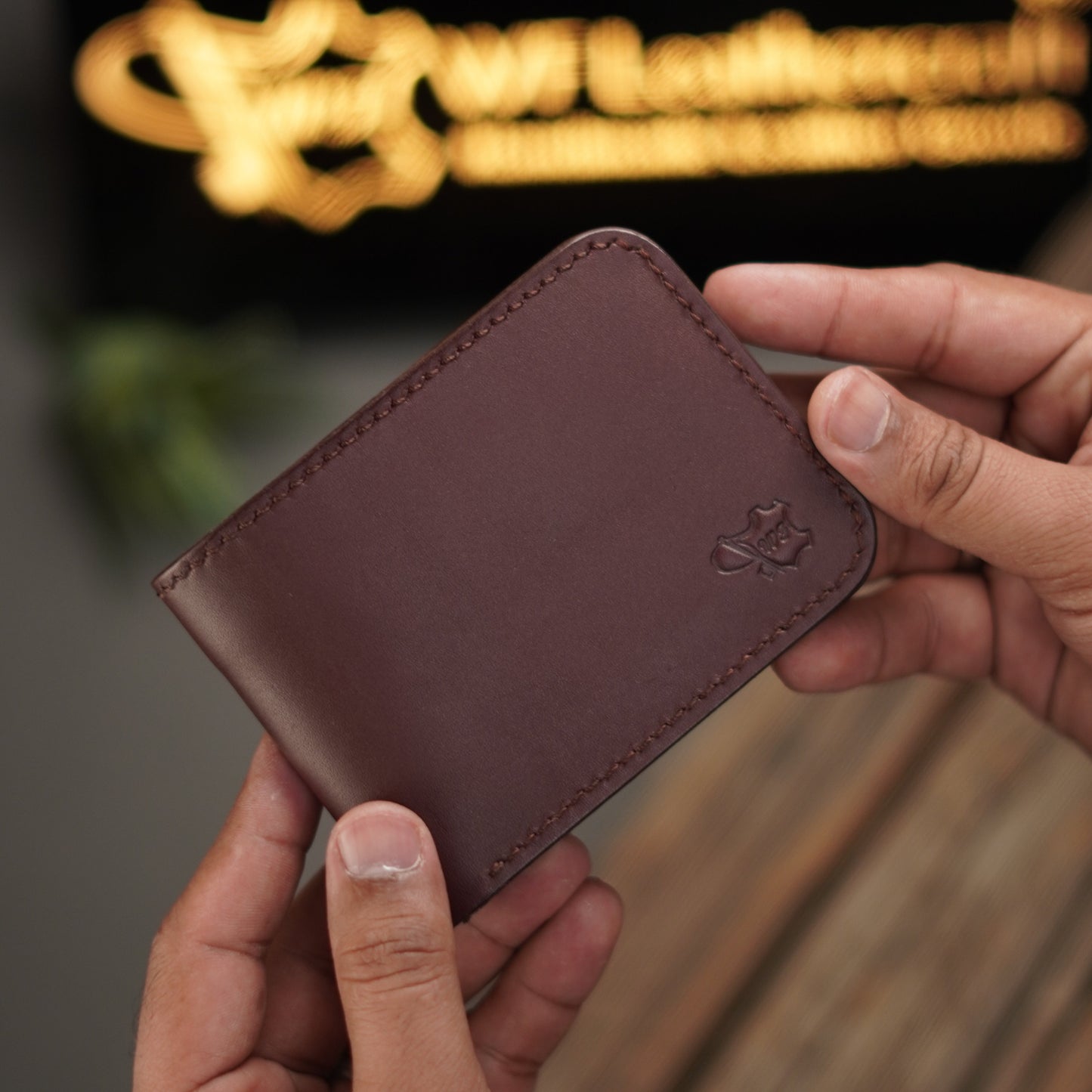 No.55 classic full stitched bifold wallet Burgandy color
